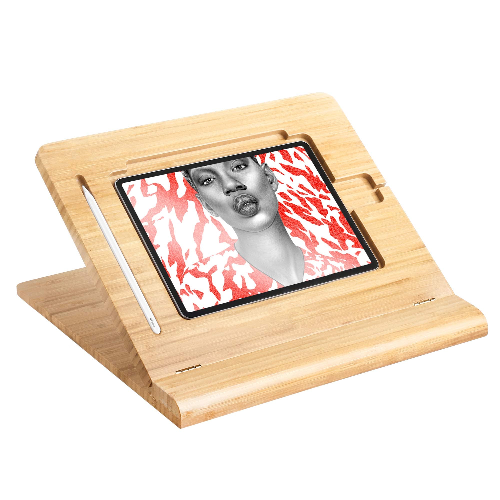 Tablet Desktop Stand Height Adjustable,Foldable Bamboo Drawing Ipad Holder,Multi-Angle Portable Stand Organizer,Compatible with 12.9 inch ipad pro 3rd/4th Gen