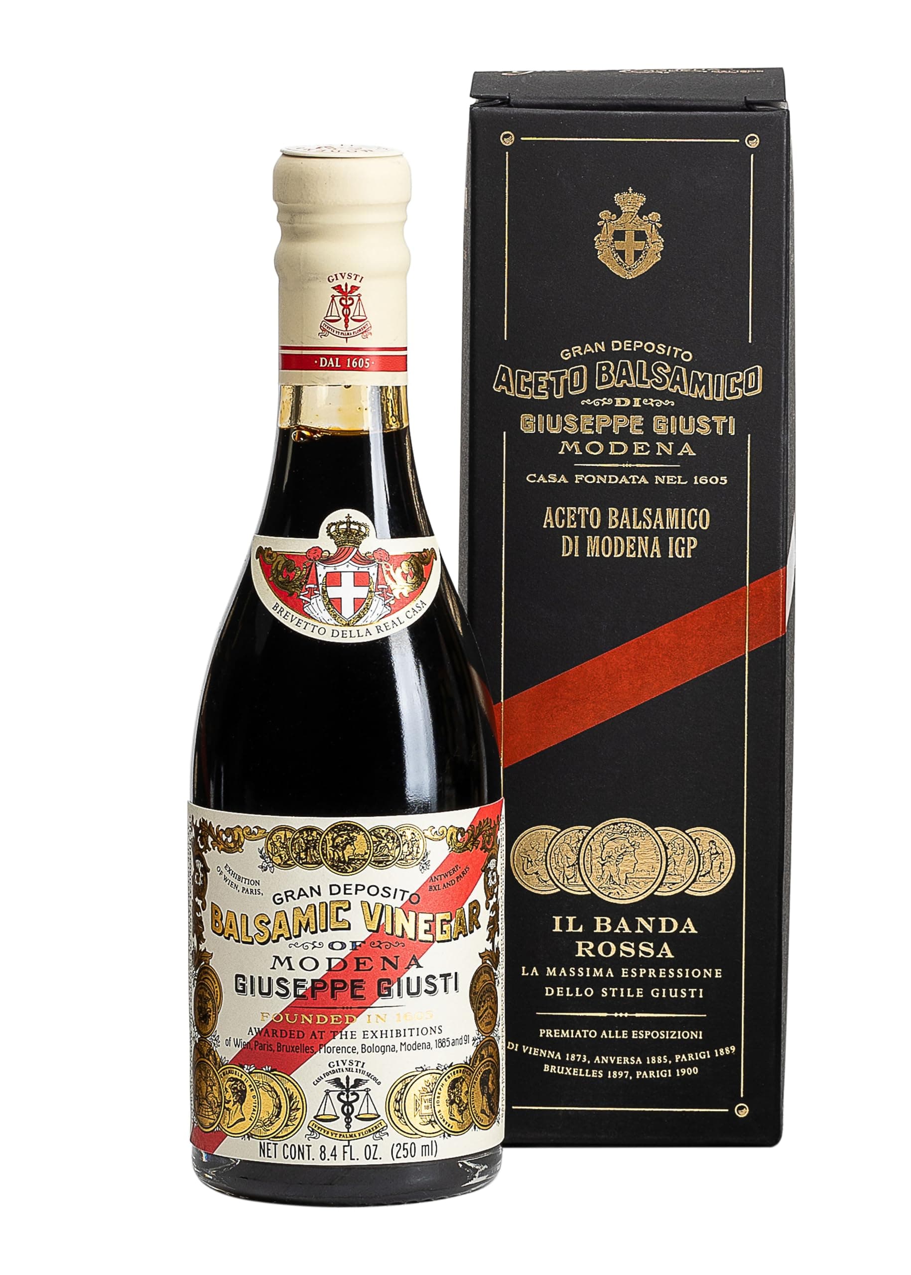 Balsamic Vinegar of Modena IGP – 5 Gold Medals, Authentic Italian Aceto Balsamico di Modena, Thick, Rich, and Balanced, Premium Italian Gift in a Box – 8.45 fl oz (250 ml) - Pack of 1