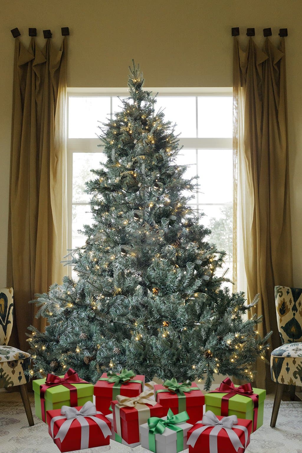 8 FT Prelit Premium Spruce Hinged Artificial Christmas Tree 1600 Realistic Branch Tips/Pines with 600 LED Lights and Stand