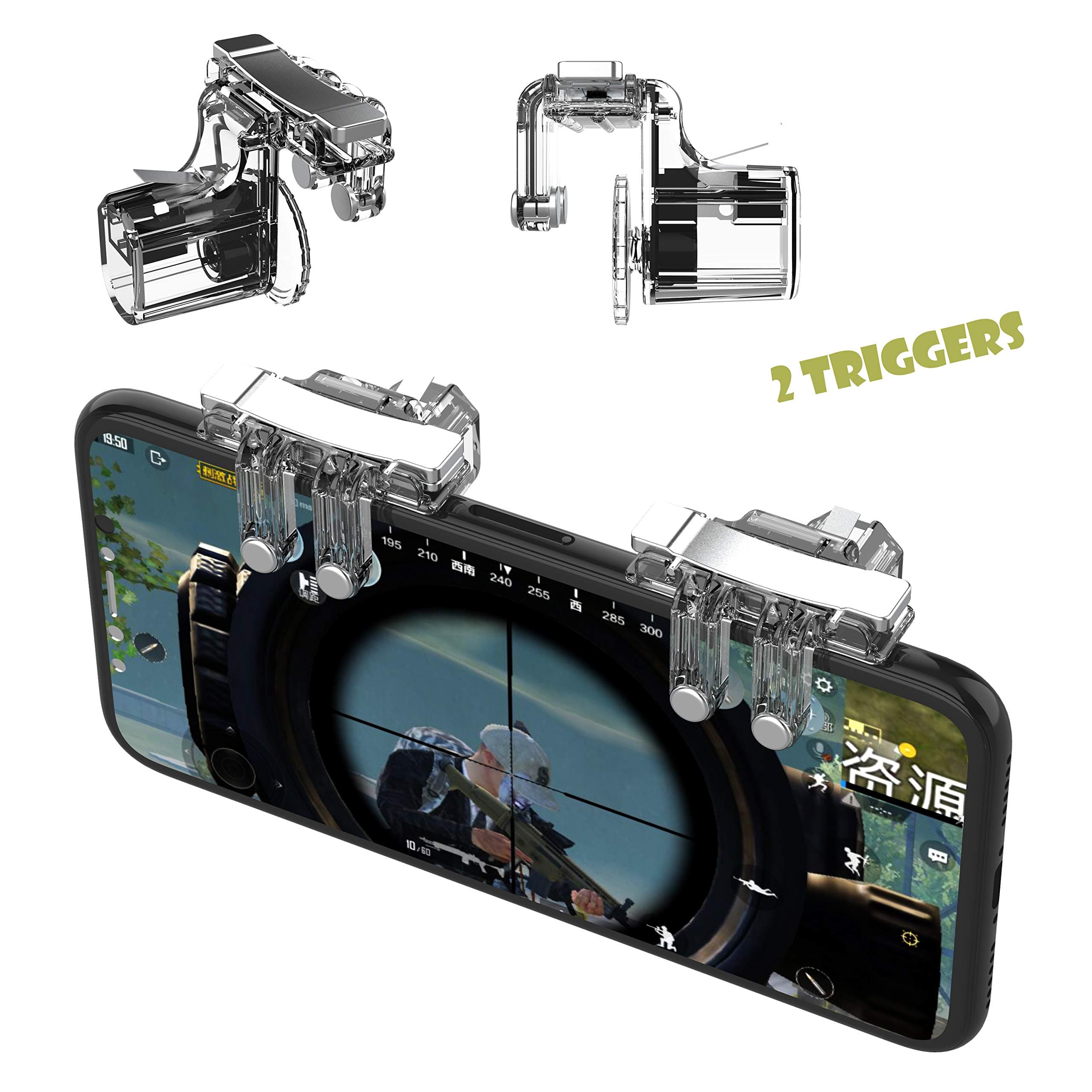 [2 Triggers] PUBG Mobile Controller-WingLike Mobile Game Controller, Cellphone Game Trigger Sensitive Shoot Aim Keys Mobile Trigger for PUBG/Fortnite/Rules of Survival Gift for Kids-Transparent