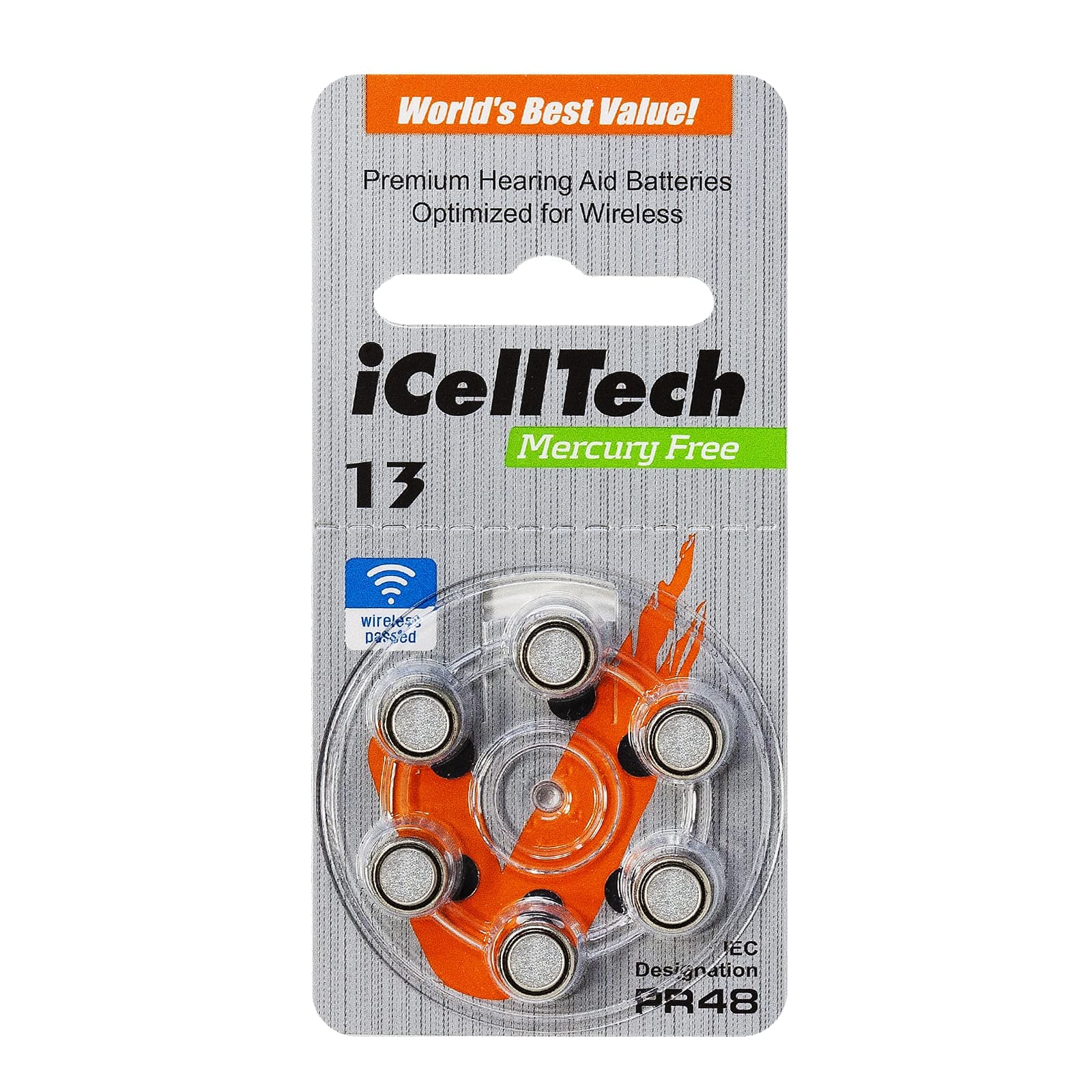iCellTech Size 13 Hearing Aid Batteries 60 Batteries