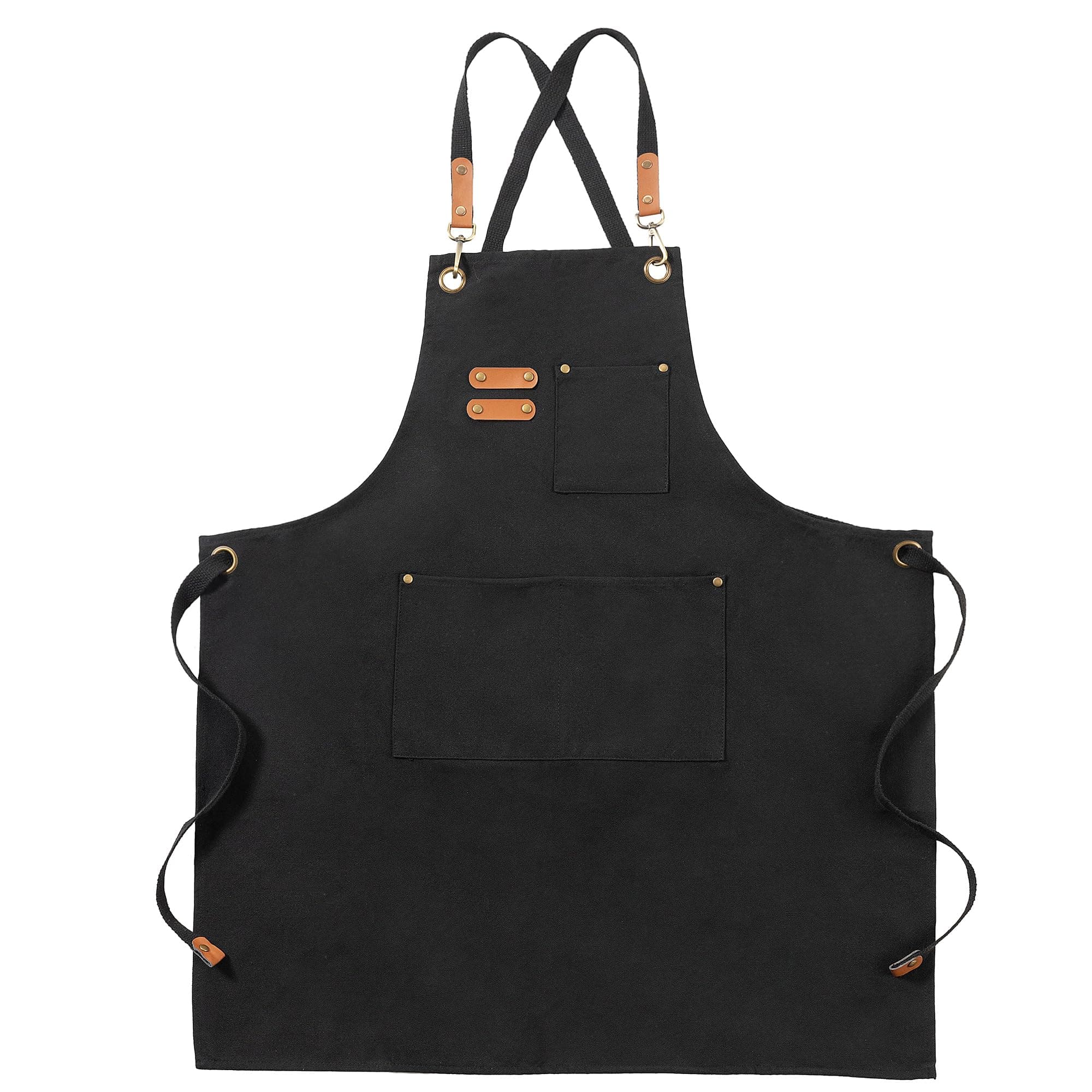 Canvas Aprons, Work Aprons for Men Women, Chef Aprons with Adjustable Strap and 3 Pockets, Apron for Servers Kitchen Cooking Baking Artist Painting, Cross Back