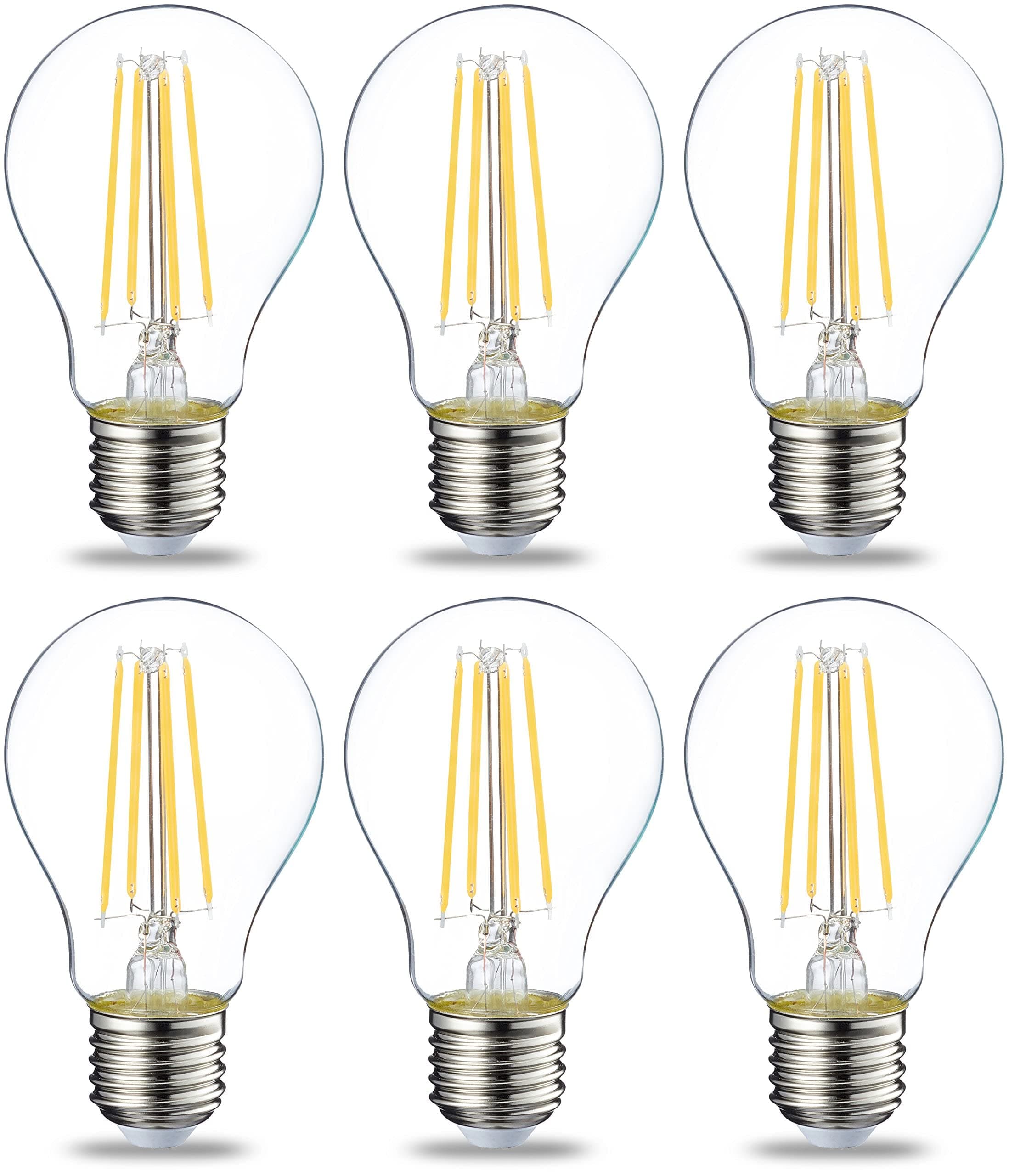 Amazon Basics LED E27 Edison Screw Bulb, 7W (Equivalent to 60W), Clear Filament, Warm White, Non Dimmable - Pack of 6