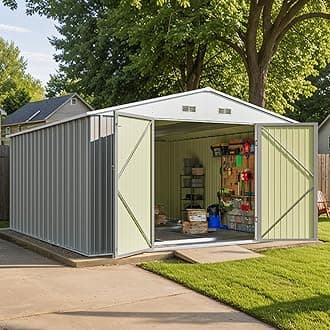 10 x 12 FT Metal Storage Shed for Outdoor with Floor Frame, Steel Yard Shed with Design of Lockable Doors, Utility and Tool Storage for Garden, Backyard, Patio, Outside use, Grey