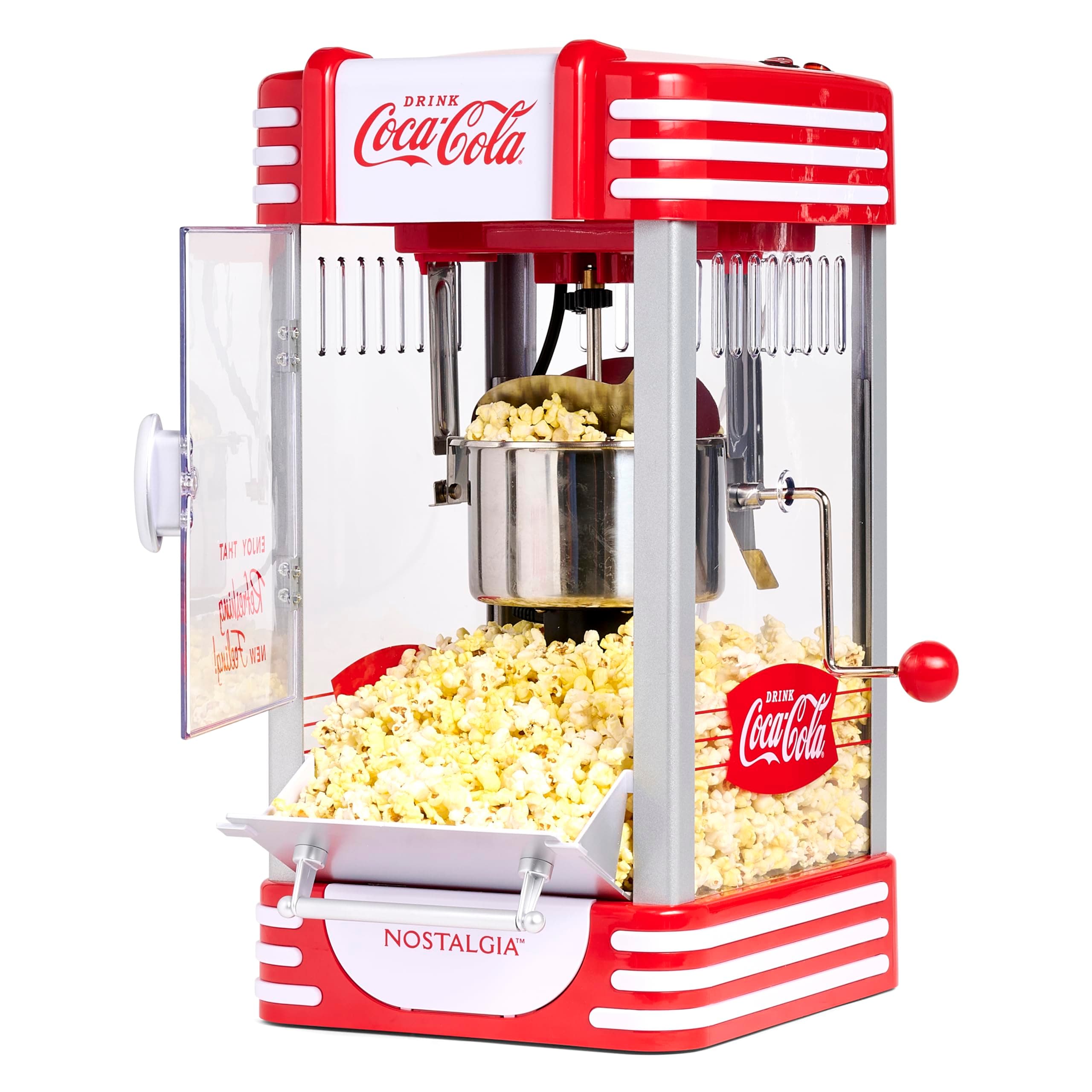Nostalgia Coca-Cola Popcorn Maker Machine - Professional Tabletop With 2.5 Oz Kettle Makes Up to 10 Cups - Vintage Popcorn Machine Movie Theater Style - Coke Red
