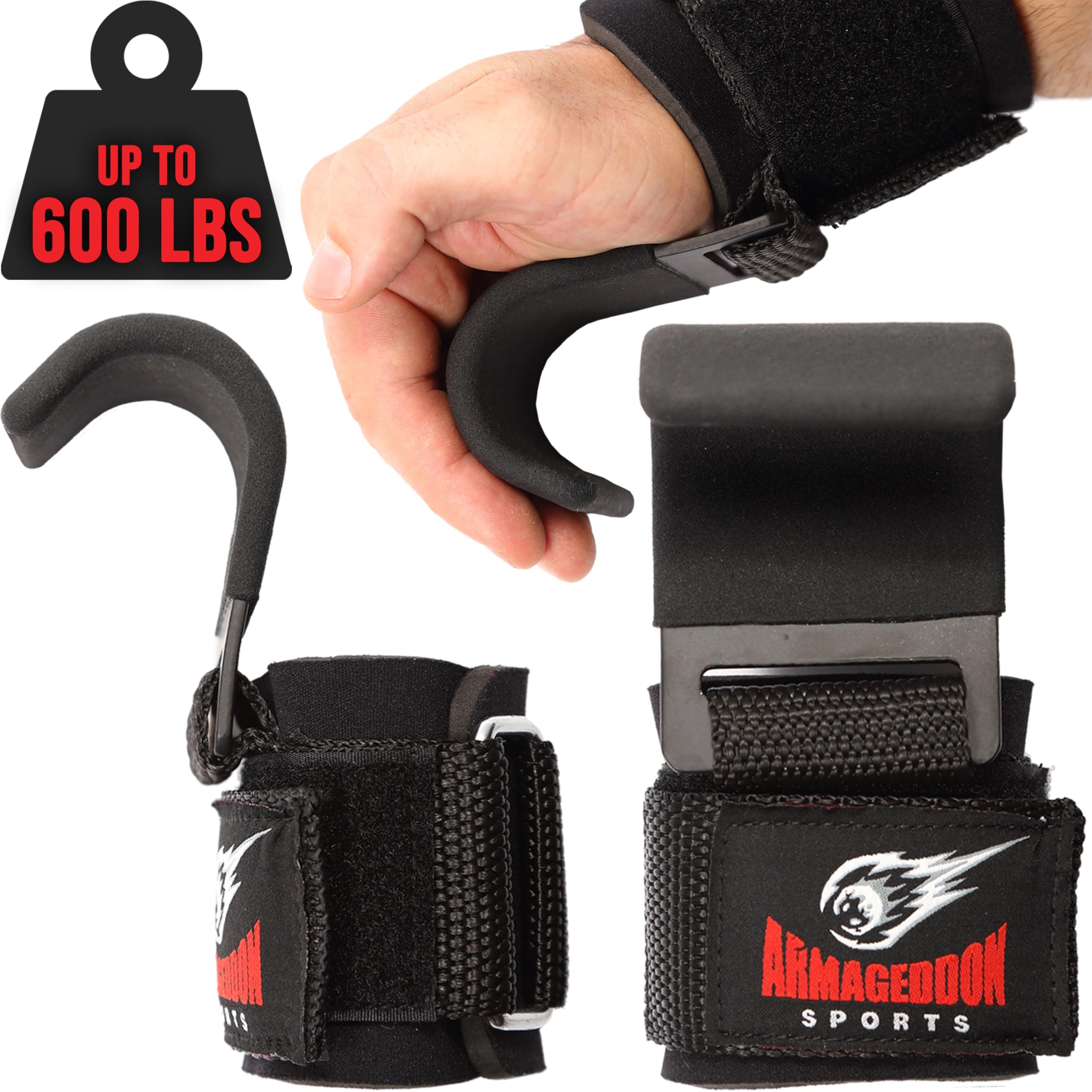Premium Wrist Hooks Lifting Straps with Padded Wrist Wraps for Maximum Grip Support - Gloves and Pads Alternative in Fitness Gym Weight Lifting Power Training Like Pull Up Deadlifting & Shrugs