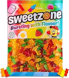 Sweetzone Happy Bears Halal Sweets Tub, 1kg Gummy Bears Sweets Bulk, Retro Sweets, Jelly Sweets, Wine Gums, Sweet Box, Bulk Sweets Candy for Sweet Bags, Sweet Tub Delight for Bulk Candy Lovers