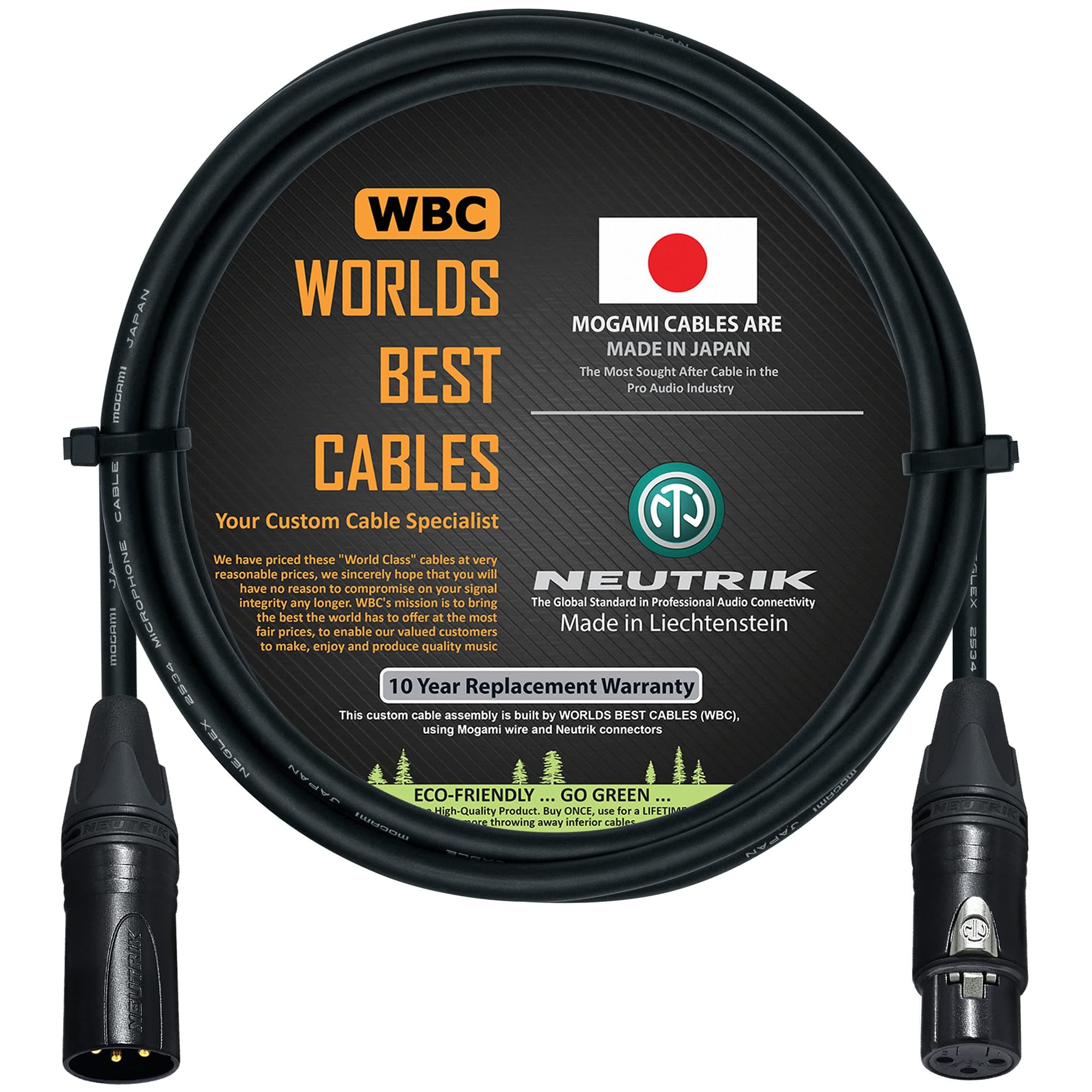 WORLDS BEST CABLES 6 Foot Quad Balanced Microphone Cable by WORLDS BEST CABLES Using Mogami 2534 Wire and Neutrik NC3MXX-B Male & NC3FXX-B Female XLR Plugs.