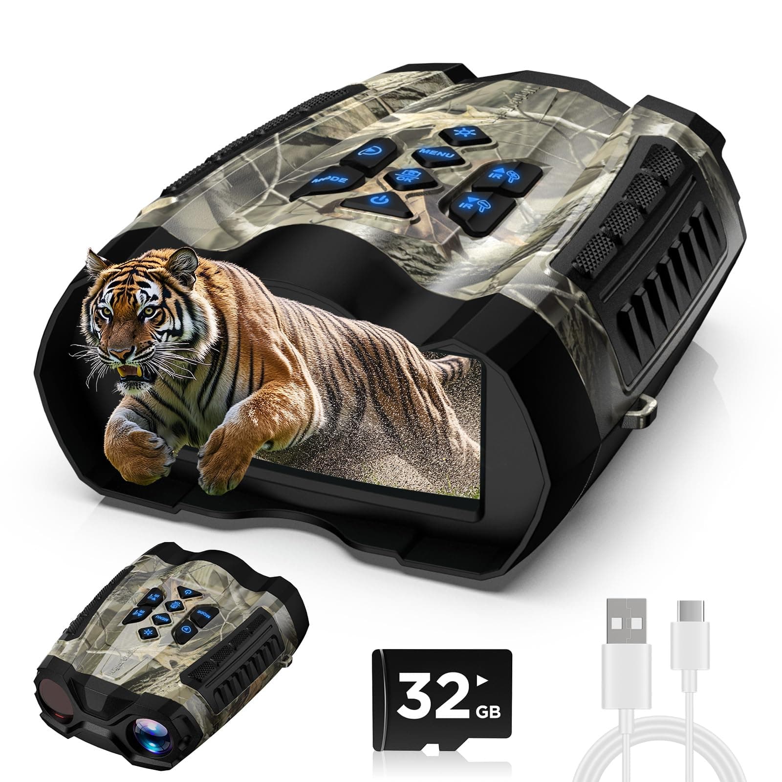 Night Vision Goggles, 4K Binoculars with Camera, 3" HD Display and 32GB TF Card, 9 Gear Night Vision, 10X Digital Zoom, 4000mAh Battery Nightvision