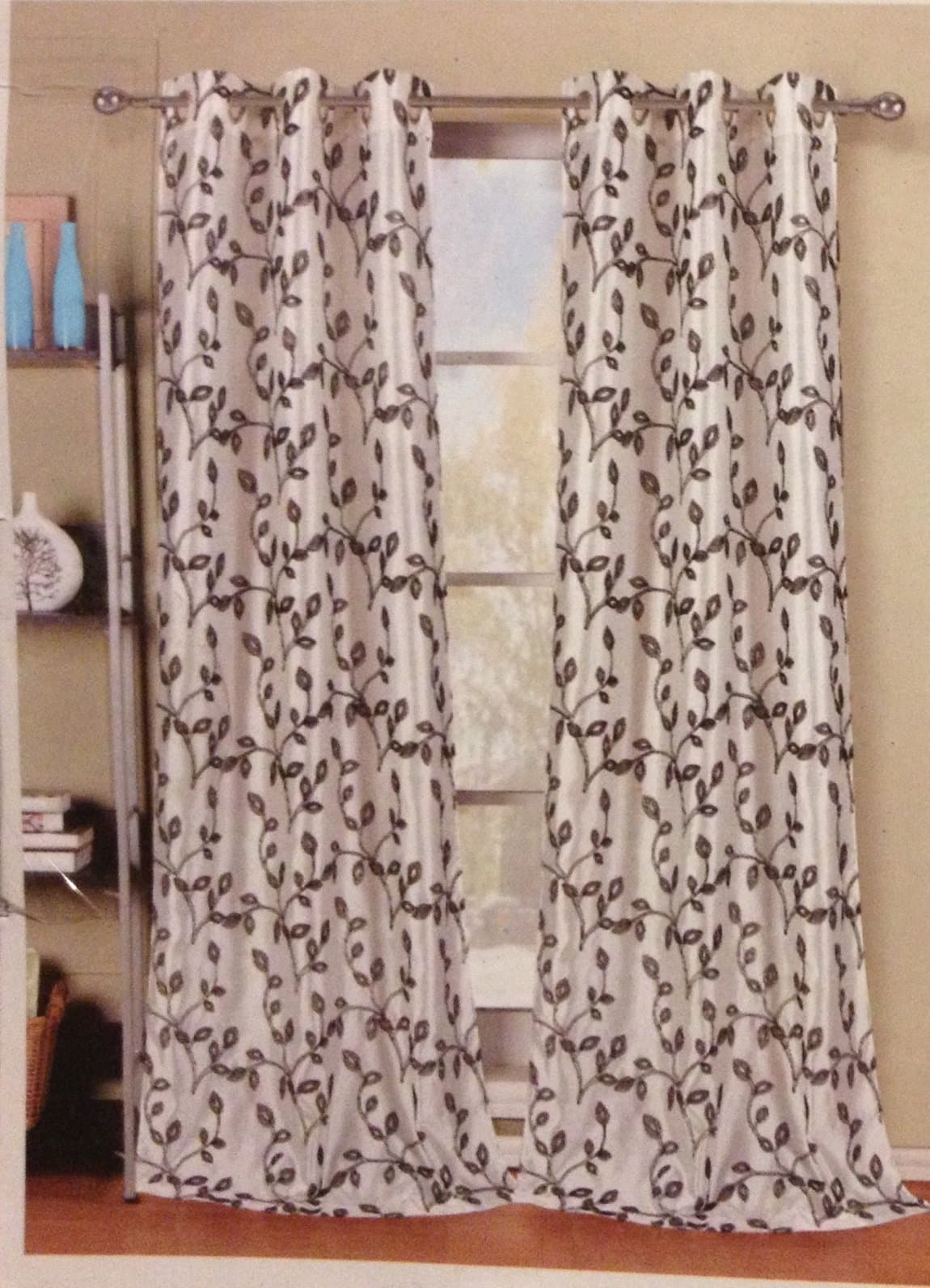 Jacqueline Grommet Panel Pair 38" x 84" - Black On Ivory Background