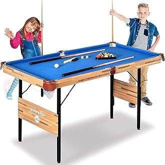 SereneLife 138cm Pool Table- Foldable & Portable Billiard Game Table- Very Sturdy, Includes Accessories- Pool Balls, Cue Sticks, Triangle, Brush, Chalk- Perfect for Kids & Adults for Home, Game Room