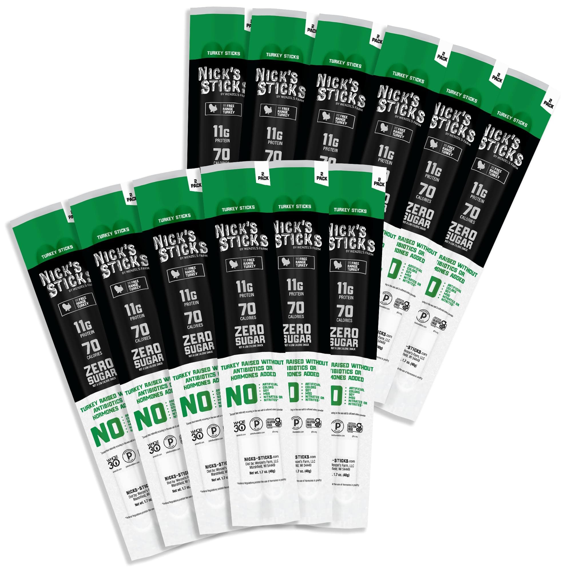 Nick's Sticks Clean & Balanced Free Range Turkey Snack Sticks | Made in the USA | Gluten Free | Paleo, Keto, Whole30 Approved | No Soy, Antibiotics or Hormones (12 – 1.7oz. Packs of 2 Sticks)