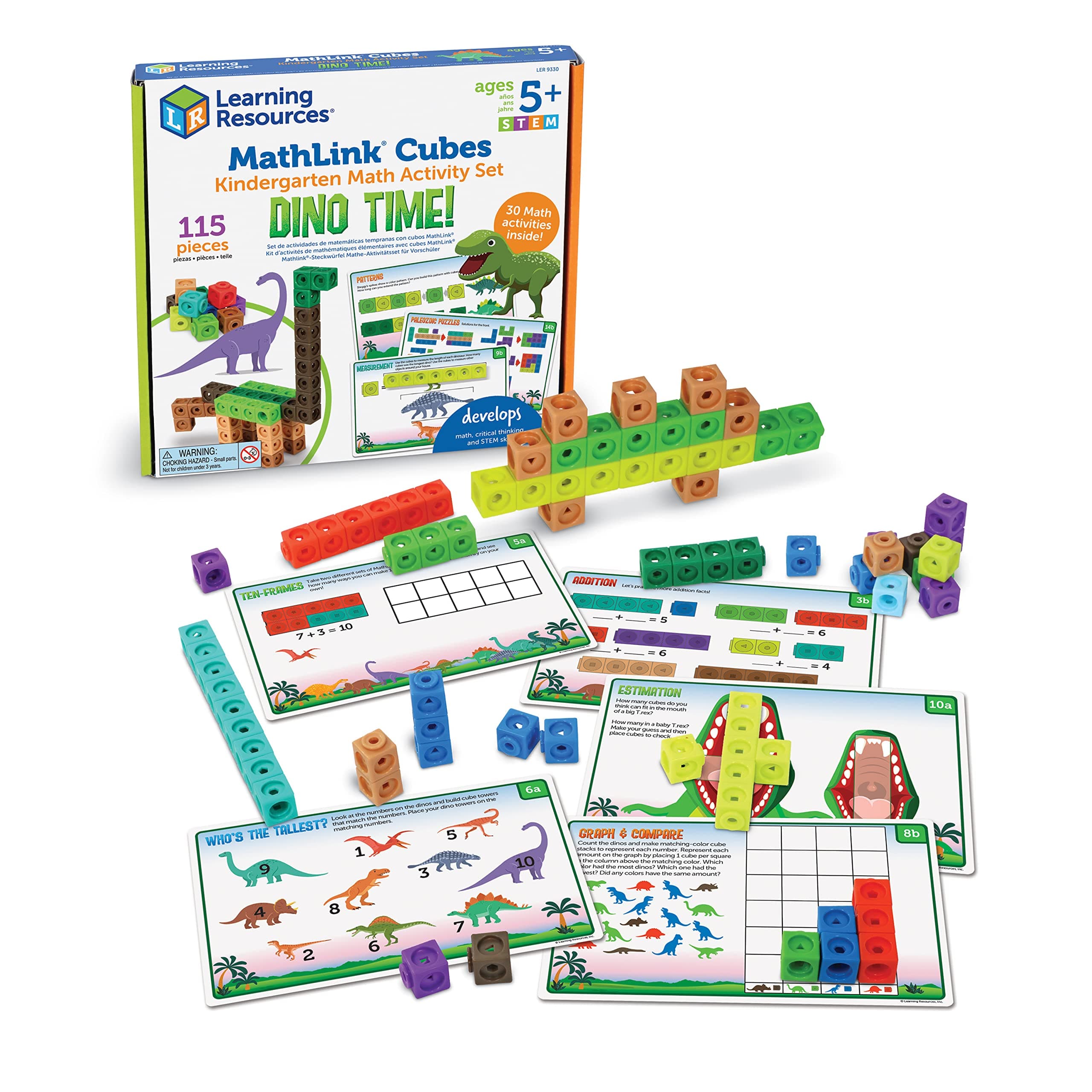 Learning Resources MathLink Cubes Kindergarten Math Activity Set: Dino Time! - Math Manipulatives for Elementary School, Kindergarten Toys, Counting Blocks for Classroom Centers and Homeschool