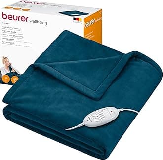 Beurer HD75 Electric Blanket with 6 Temperature Settings, Soft Heated Throw for Cosy Sofa Nights, Automatic Switch-Off & Safety System, Machine-Washable, Ocean, 180 x 130 cm, 100 watts