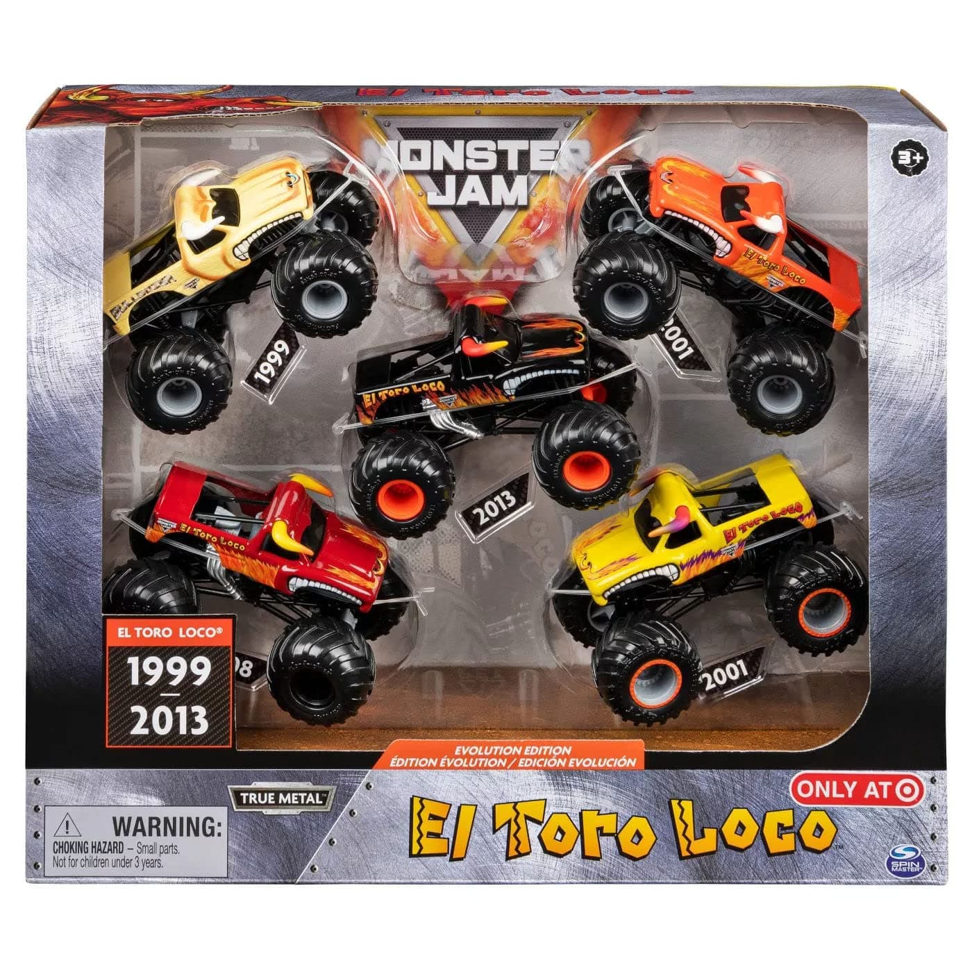 Monster Jam, Evolution Edition El Toro Loco, 5 Exclusive Die-Cast Monster Trucks For Kids Ages 3 & Up, Orange