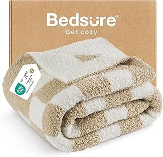 Bedsure Checkered Throw Blanket for Couch - Super Soft, Cozy & Warm Knit Blanket, Breathable, Lightweight & Fluffy for Bed & Sofa, Checkered Beige, 50x60 Inches
