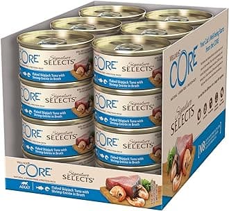 Wellness CORE Signature Selects 24 x 79g, Flaked Skipjack Tuna & Shrimps – Wet Cat Food, Delicious Flakes in Broth, Grain-Free, Natural, Hypoallergenic, Protein-Rich, High Fish Content
