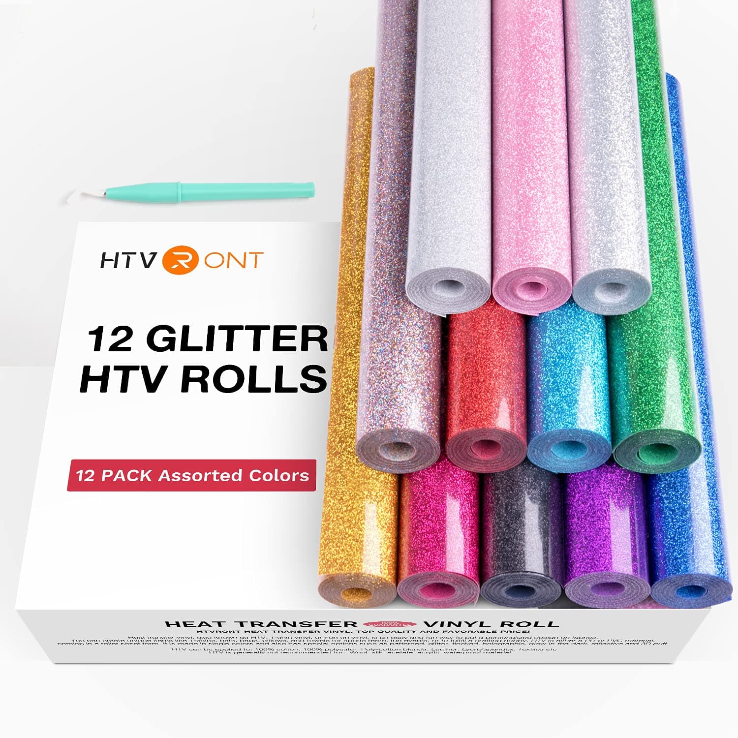 Glitter HTV Heat Transfer Vinyl Bundle 12 Rolls - 10" x 5FT Glitter Iron on Vinyl, Easy to Cut Iron on Vinyl for Cricut & Cameo, Easy to Weed Heat Transfer Vinyl