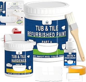 XUDOAI Bathtub Refinishing Kit Gloss White 21.5oz Tub Paint Reglazing, Tub and Tile Refinishing Kit with Tools, Paint for Bathroom/Kitchen/Shower/Porcelain/Sink/Ceramic