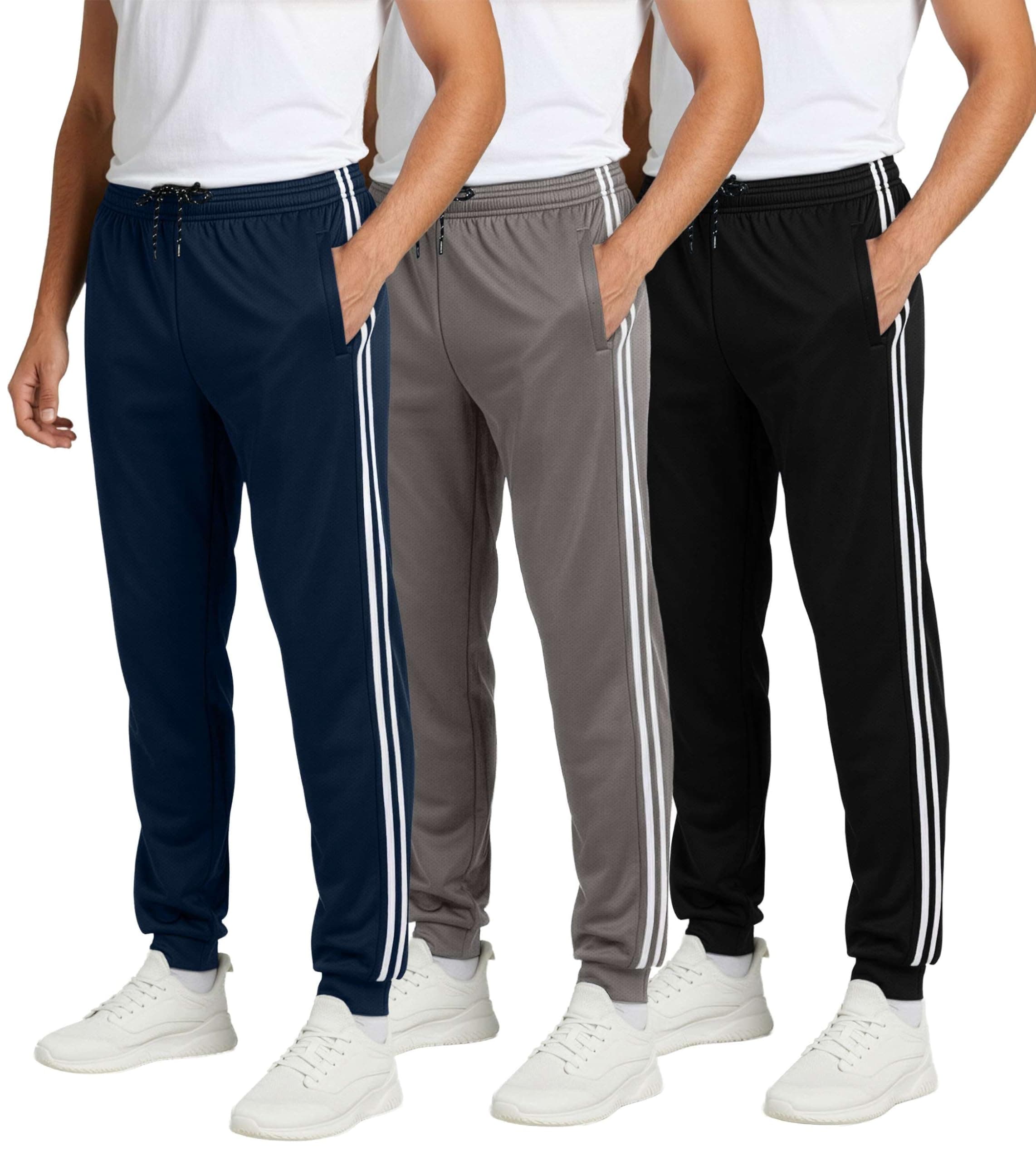 Real Essentials 3 Pack: Men's Mesh Jogger | Athletic Sweatpants with Pockets | Active Track Gym Workout Pant (Big & Tall)