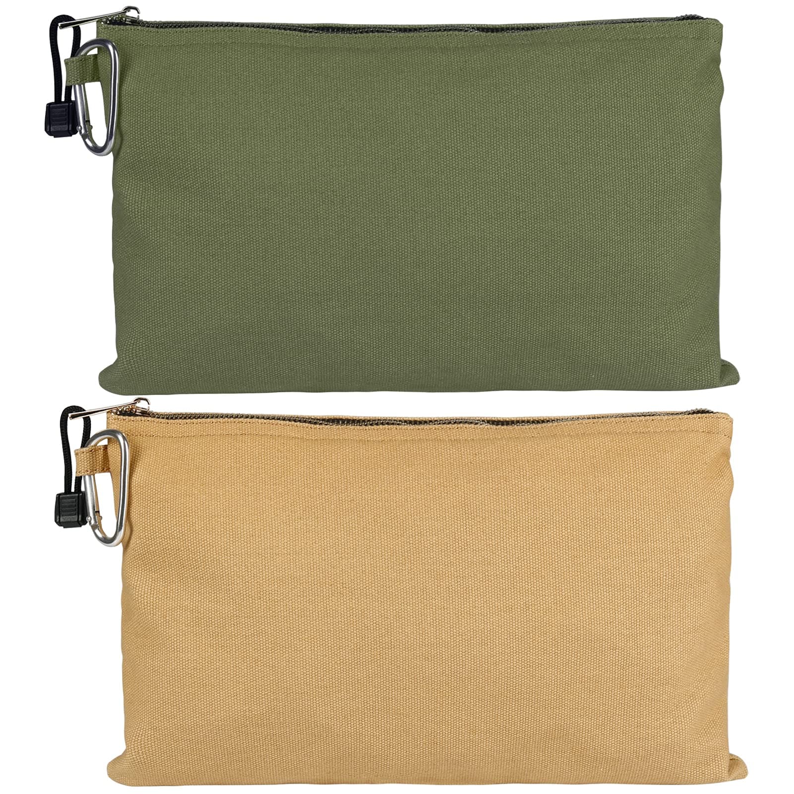 HRX Package Canvas Tool Bag Water Resistant, 2pcs Tool Pouches with Zipper and Carabiner, Heavy Duty Utility Bags for Tools Camping Travel