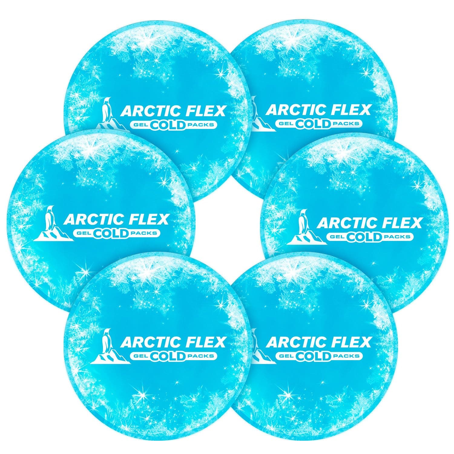 Arctic Flex XL Gel Ice Pack Round (6 Count) - Soft Gel Compression Icepack - Hot and Cold for Headache, Eye Puffiness, Wisdom Teeth, Breastfeeding Relief - Reusable for Kids, Men, Women - Flexible Pad