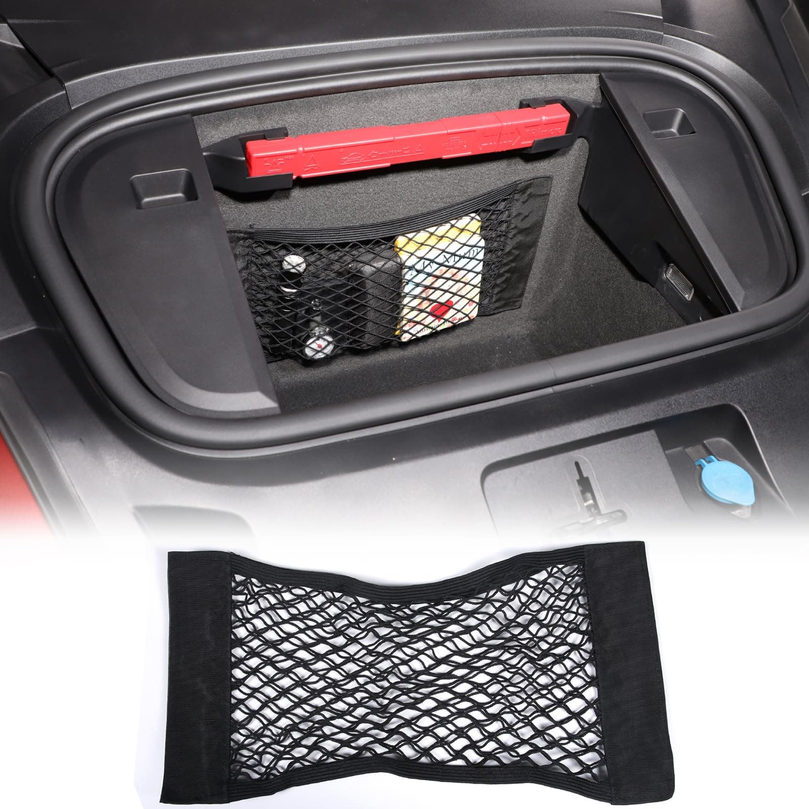 Mesh Cargo Net Car Front Trunk Storage Compatible with Porsche Taycan 2019-2022, Elastic Small Automotive Cargo Net Pocket Wall Sticker Organizer Pouch Bag Storage Accessories