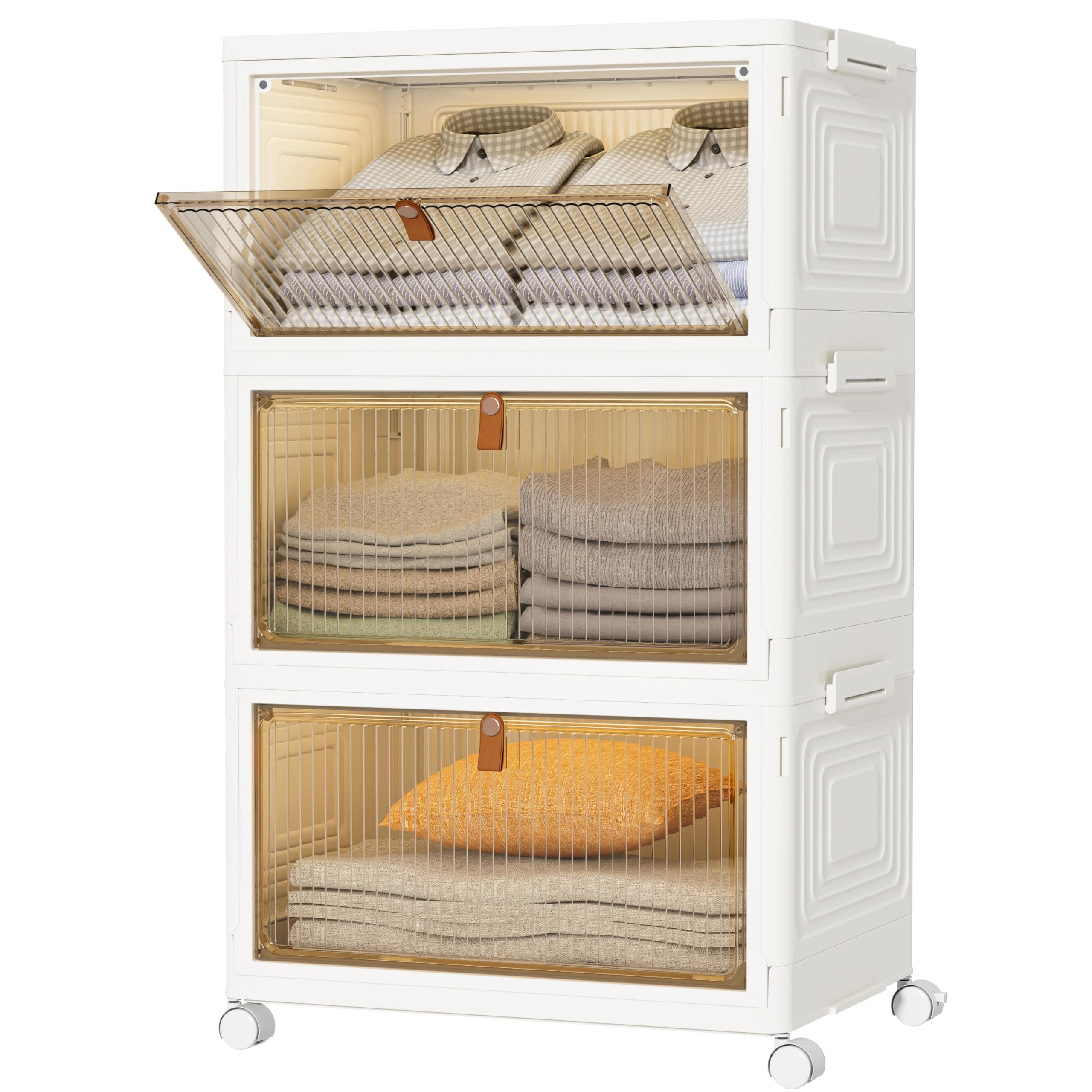 HOMIDEC Closet Organizers and Storage 70Qt 3 Pack Stackable Storage Bins with 1 Lid Closet Organizer Boxes for Clothes Foldable Storage Box for Clothes/Toys/Office Supplies/Snacks(23Qt X 3)