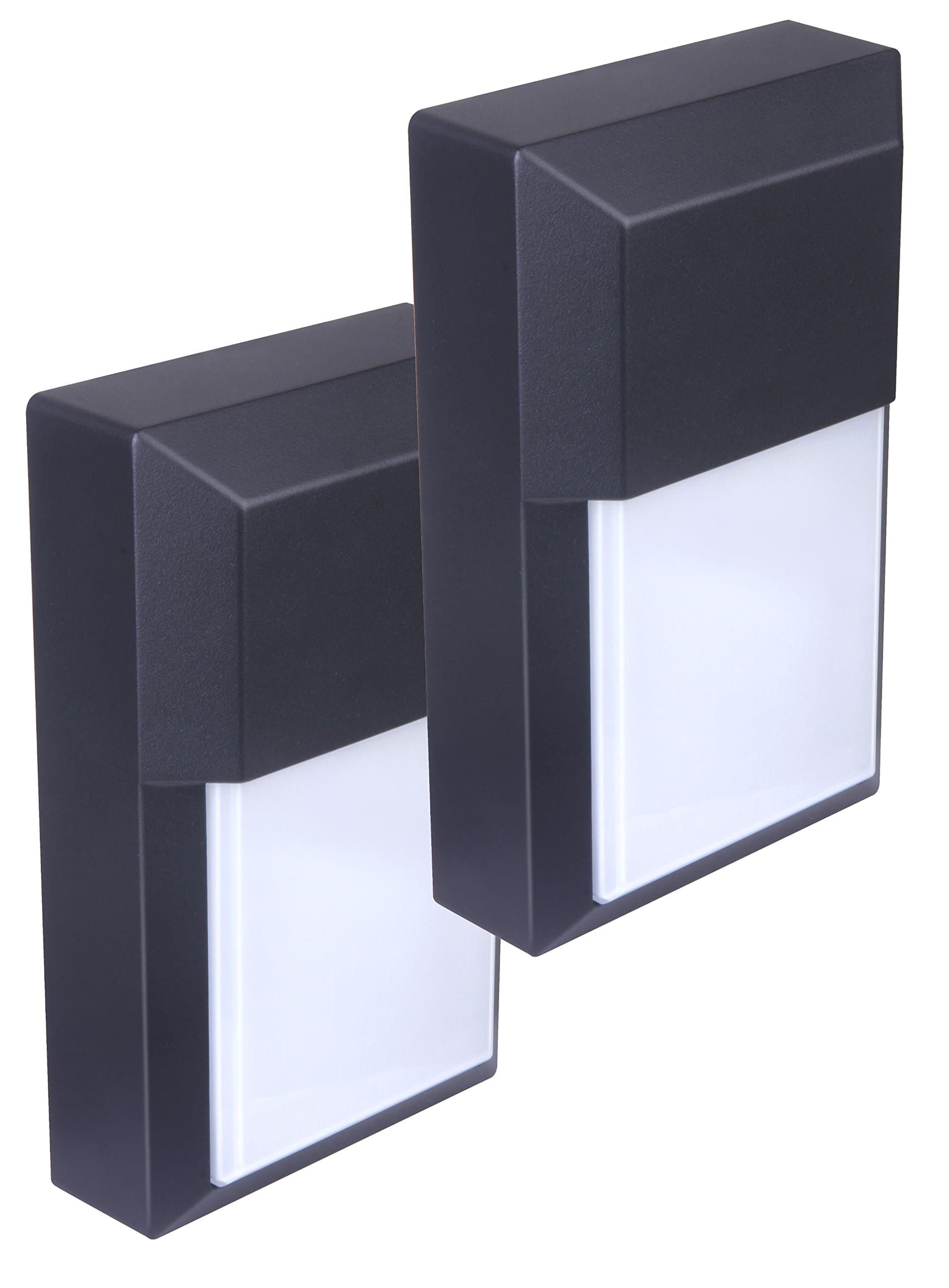 Outdoor LED Wall Lantern, Wall Sconce as Porch Lighting Fixture, 12W 1000 Lumens, Aluminum Housing Plus PC, 5000K Black Finish, 2-Pack