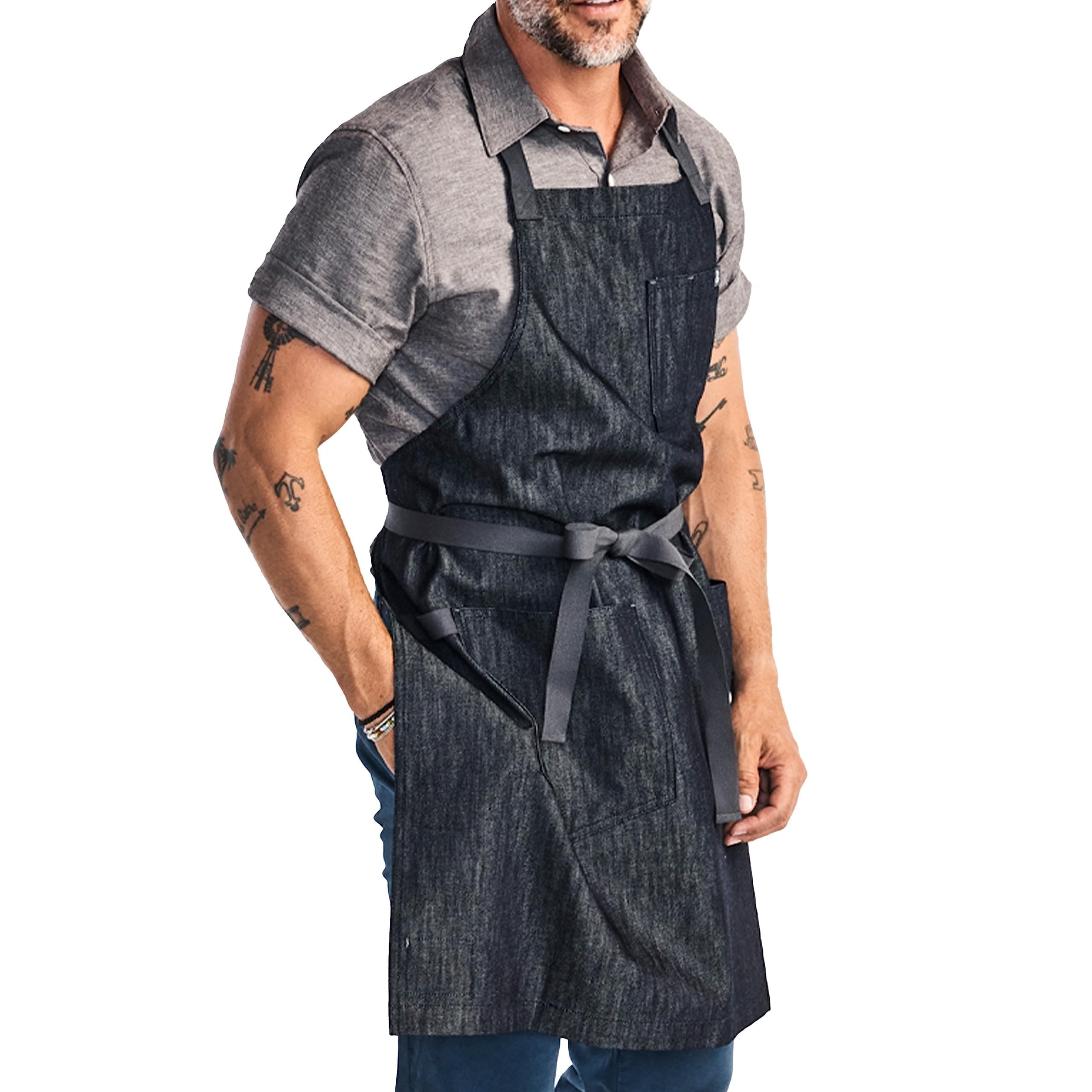 hedley & bennett Essential Apron - Heavy-Duty Denim Kitchen Apron with Pockets & Towel Loop - Professional Chef Workwear for Cooking & Grilling - Jack Navy