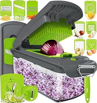 Fullstar Mandoline Slicer for Kitchen - Vegetable Chopper, Onion Potato Food Veggie Fruit Slicer and Cutter with Container, Kitchen Gadgets & Accessories, Home Essentials (11-in-1, Gray/Green)