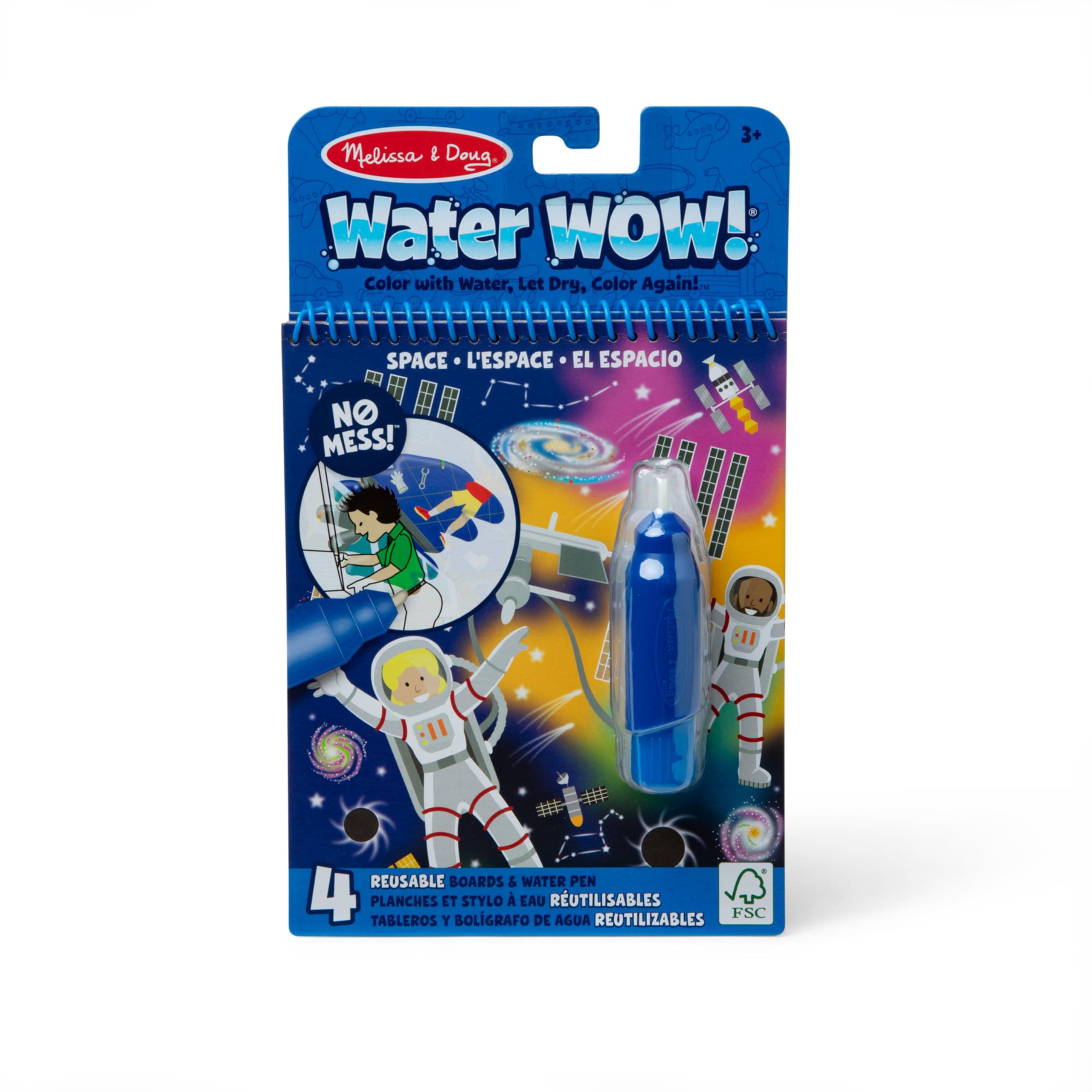 Melissa & Doug Water Wow – Space – Reusable Water-Reveal Activity Pad with Refillable Pen – 4 Color Pages with Hidden Space Scenes – Mess-Free Creative Fun for Kids Ages 3+ | MD30178