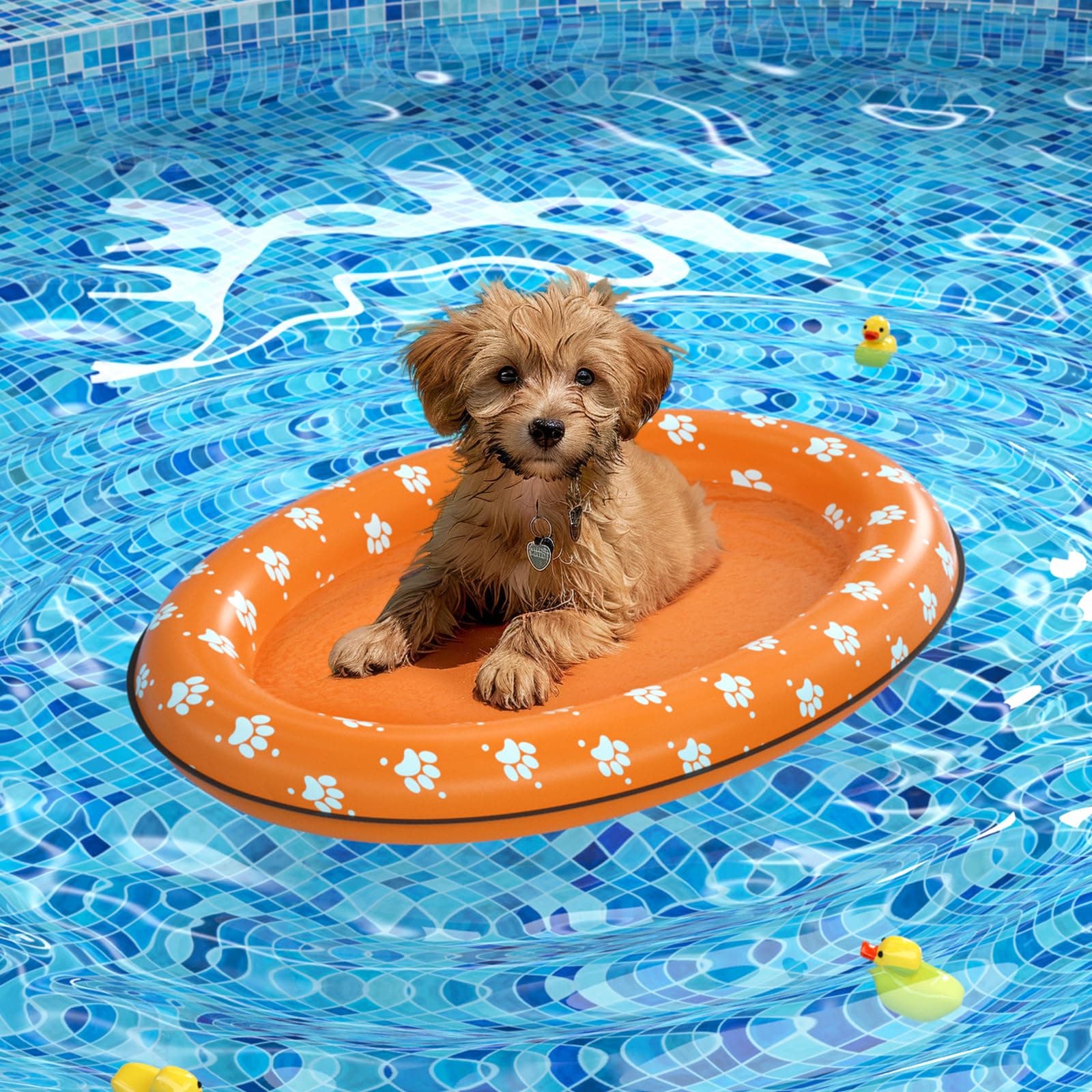 Dog Float Raft - Inflatable Dog Swimming Float for Summer (Small, Orange)