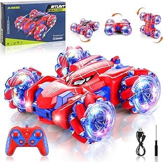 Punieayi Spider Remote Control Car, 2.4Ghz RC Cars with Headlight Double Sided Off-Road 360° Rotating Rechargeable 4WD RC Stunt Car Indoor Outdoor Spider Toys for Boys 4-6 5-7 8-13