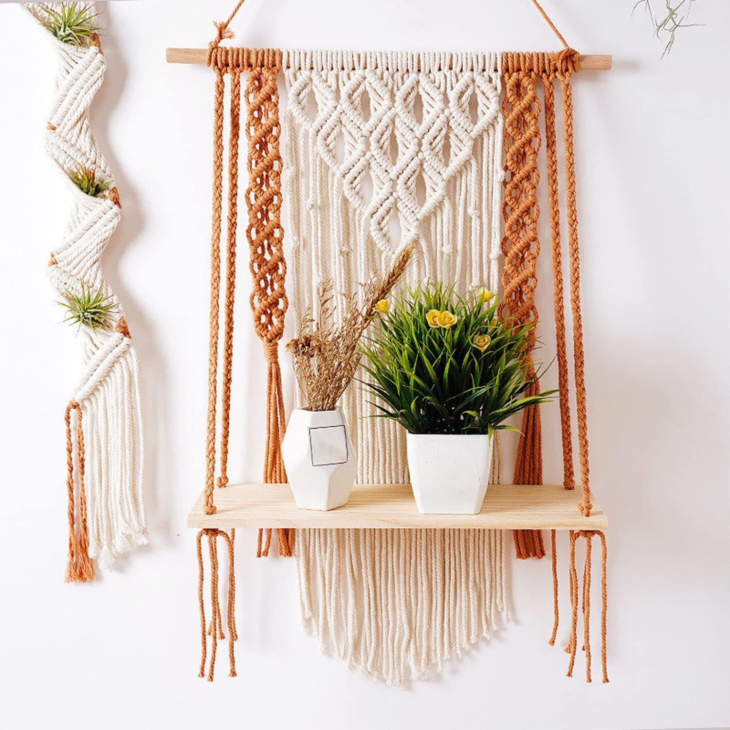 Kaahira Macrame Wall Hanging Shelf Organizer | Boho Decor Wall Decor - Modern Macrame Wall Hanging Tapestry - Housewarming Gift - (12x5x24CM) - Design N14