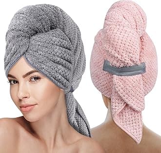 Ultra Plush Microfiber Hair Towel Wrap for Women, 2 Pack 10 inch X 26inch Purple, Ultra Absorbent Twist Hair Turban Drying Cap Hair Wrap, For Drying Curly, Long & Thick Hair (Large Size Set)
