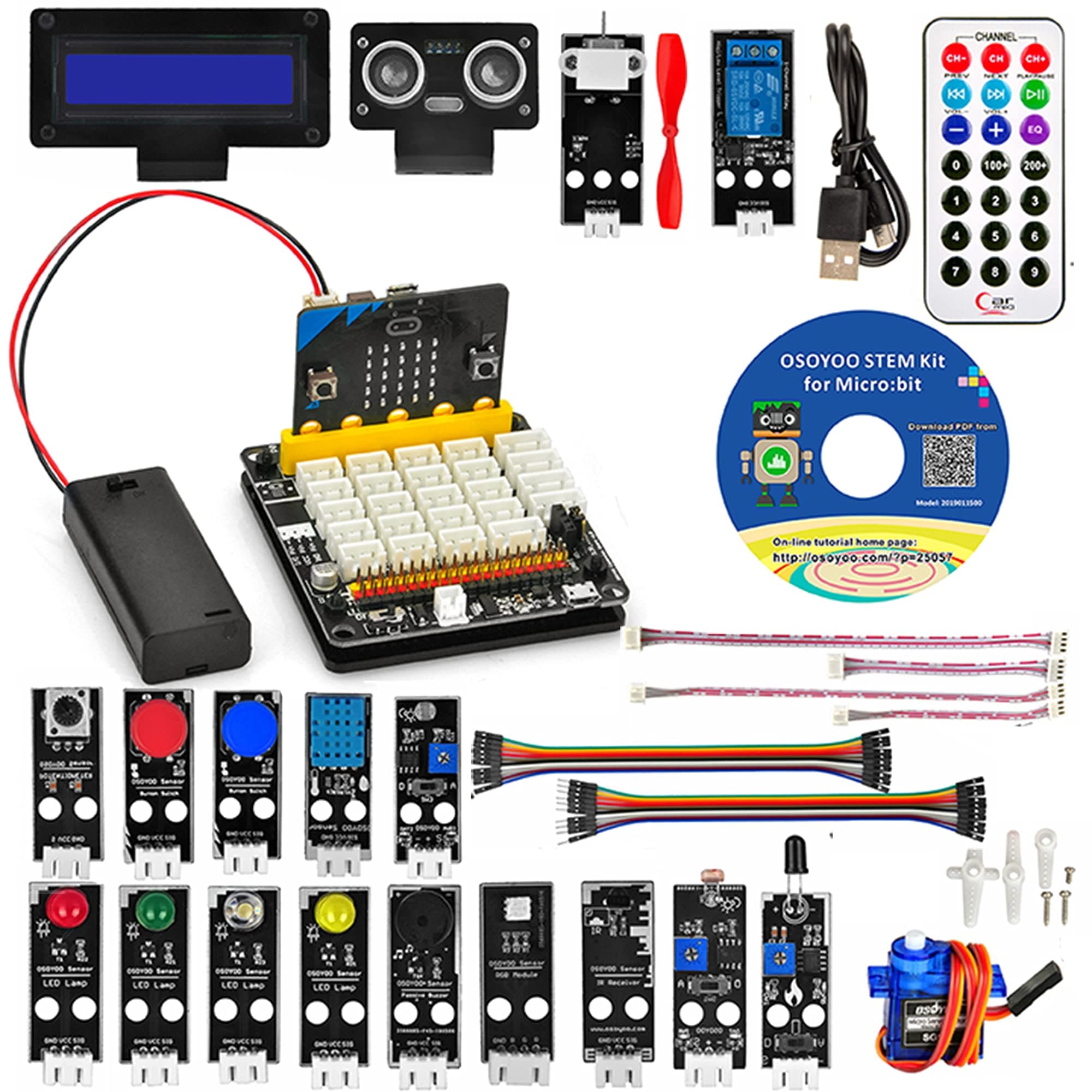 OSOYOO Micro:Bit Go Bundle Ultimate Starter Kit | Including Micro bit Board, Plug and Play Expansion Board, 20 Module sensors | Learn Early STEM Education, Robotic Coding for Beginners & Kids