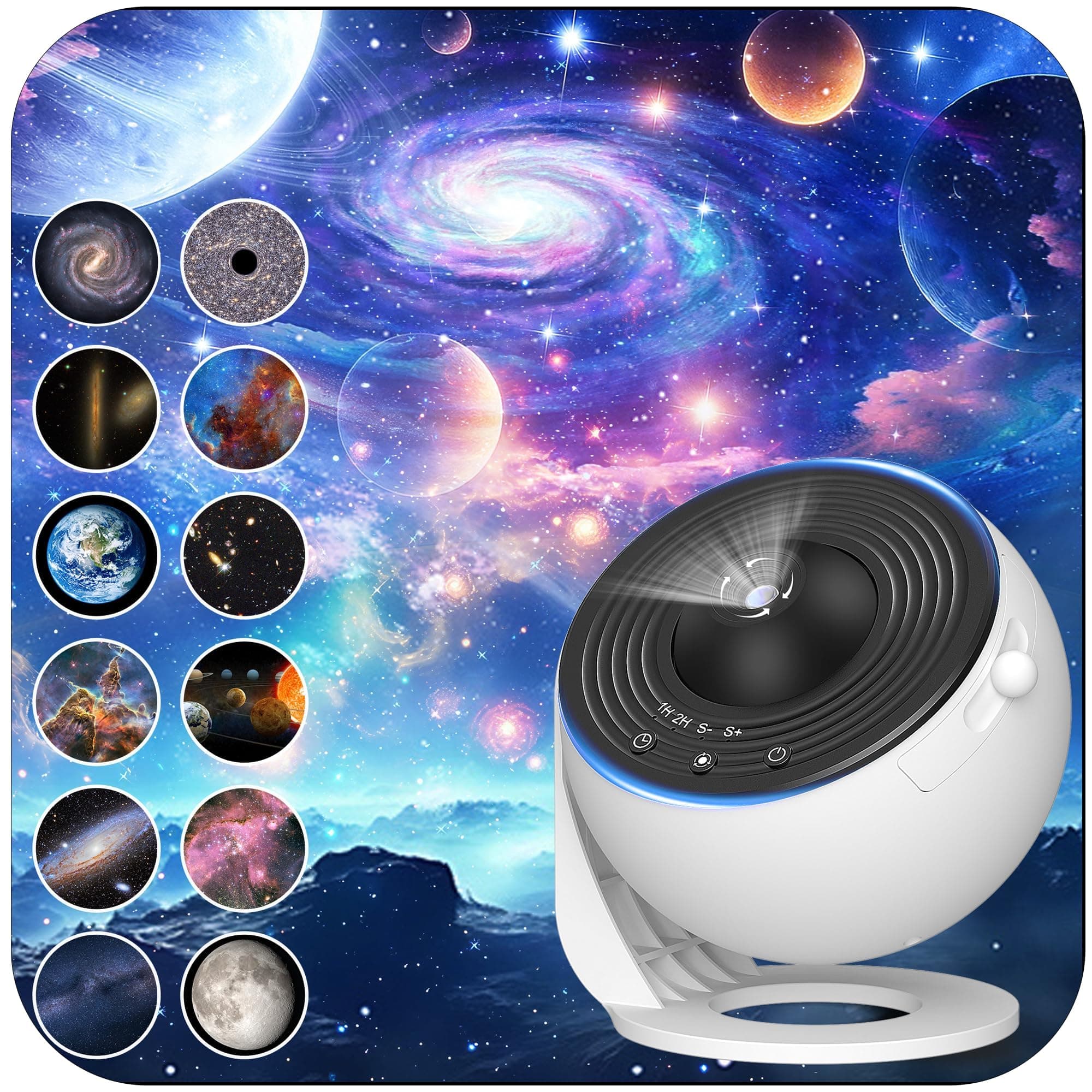 FlyEagle Galaxy Projector for Bedroom, HD Image Star Projector Galaxy Light Adjustable Knob, 13 Film Discs Planetarium Projector, 360° Rotating 1/2h Timer Simple 3-Button Control Projector for Kids