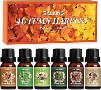 SALKING Autumn Fragrance Oils, Premium Fall Essential Oils for Diffuser, Scented Oils Gift Set for Soap Candle Making Scents - Cinnamon, Pumpkin Spice, Apple Cider, Vanilla, Forest Pine, Snickerdoodle
