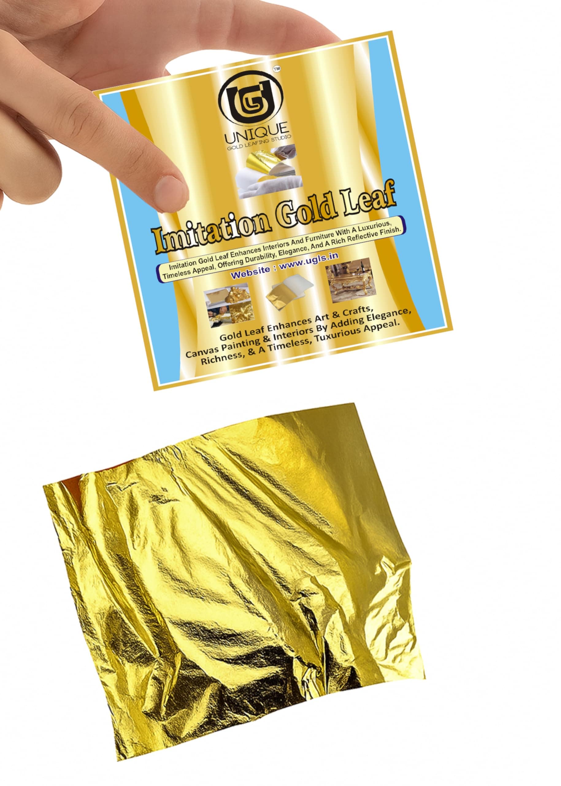 UGLS Gold Leaf Sheets, 100 Sheets, 8 by 8.cm Warq - Golden Foil Paper for Gilding, Resin Art, Decoration Crafting, Maysur Paintings, Arts Crafts, Nail Deco, Furniture, DIY. (3.14 x 3.35 inches, Gold)