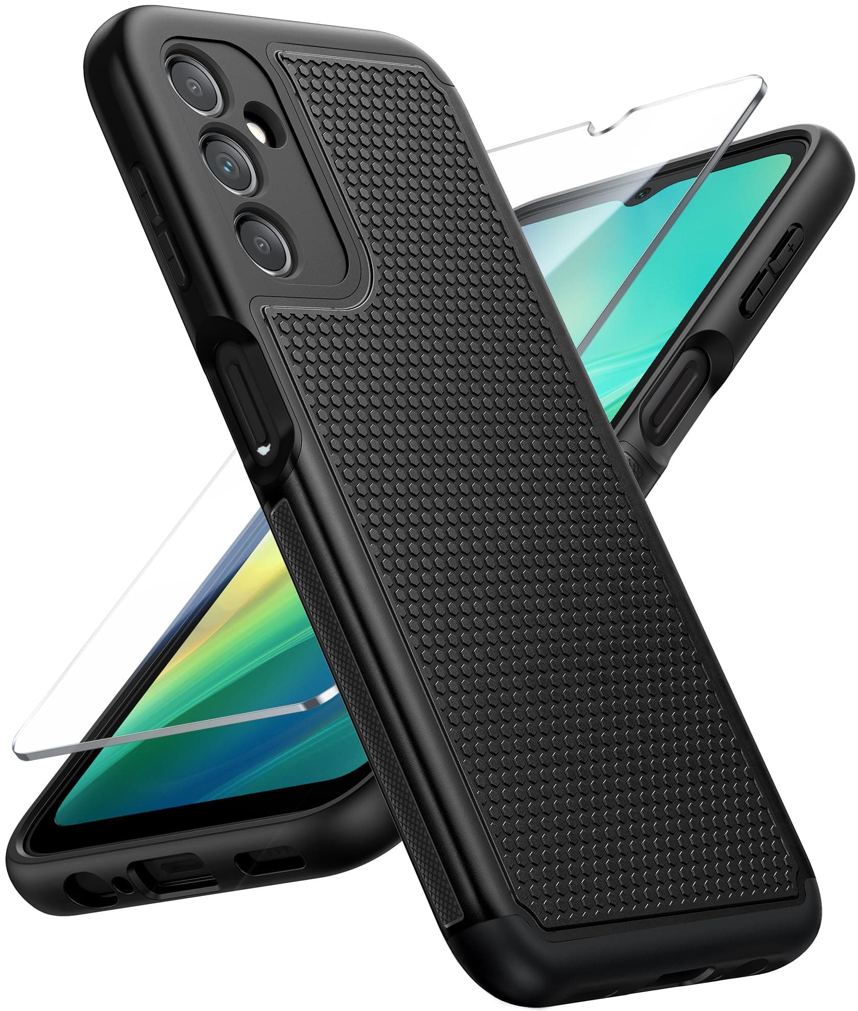 for Galaxy A14-5G Phone Case: Samsung A14 5G Military Grade Drop Protection, 14ft Drop Tested, Screen Protector Included, Anti-Slip Matte Textured, TPU+PC Dual Layer Shockproof Cover (Black)