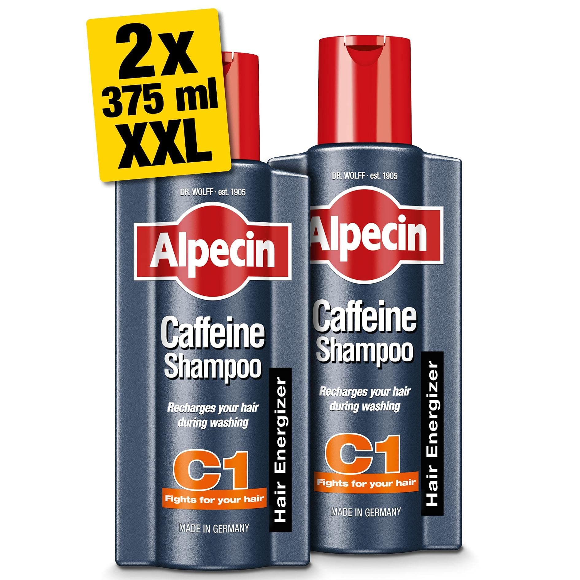Alpecin Caffeine Shampoo C1 2x 375ml | For Stronger and Thicker Hair | Natural Hair Growth Shampoo for Men | Made in Germany