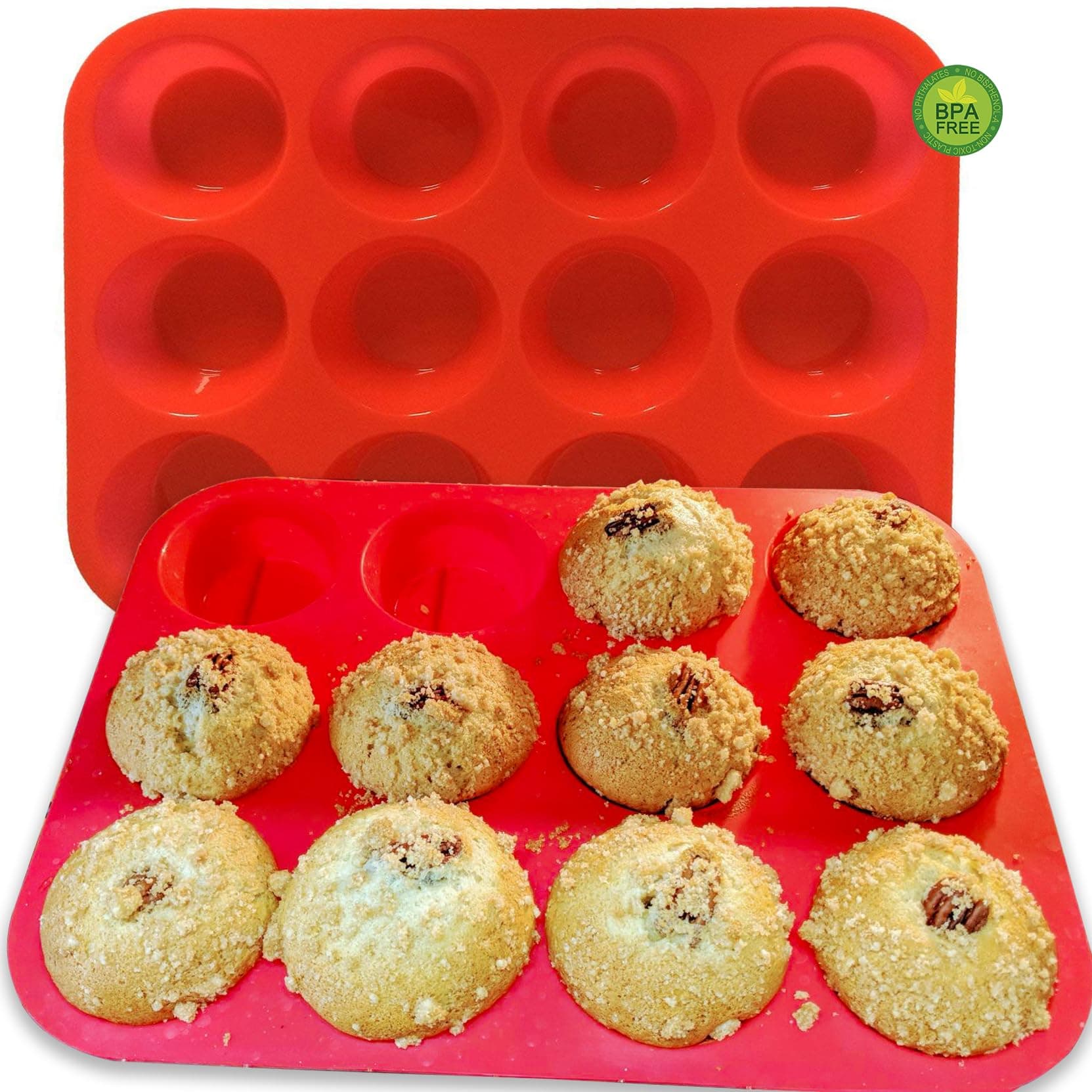 2PCS Thicken-12 Cup Silicone Muffin Pan - Cupcake Baking Pan Great for Making Muffin Cakes, Tart, Bread -Non - Stick Silicone Mold/Dishwasher - Microwave Safe
