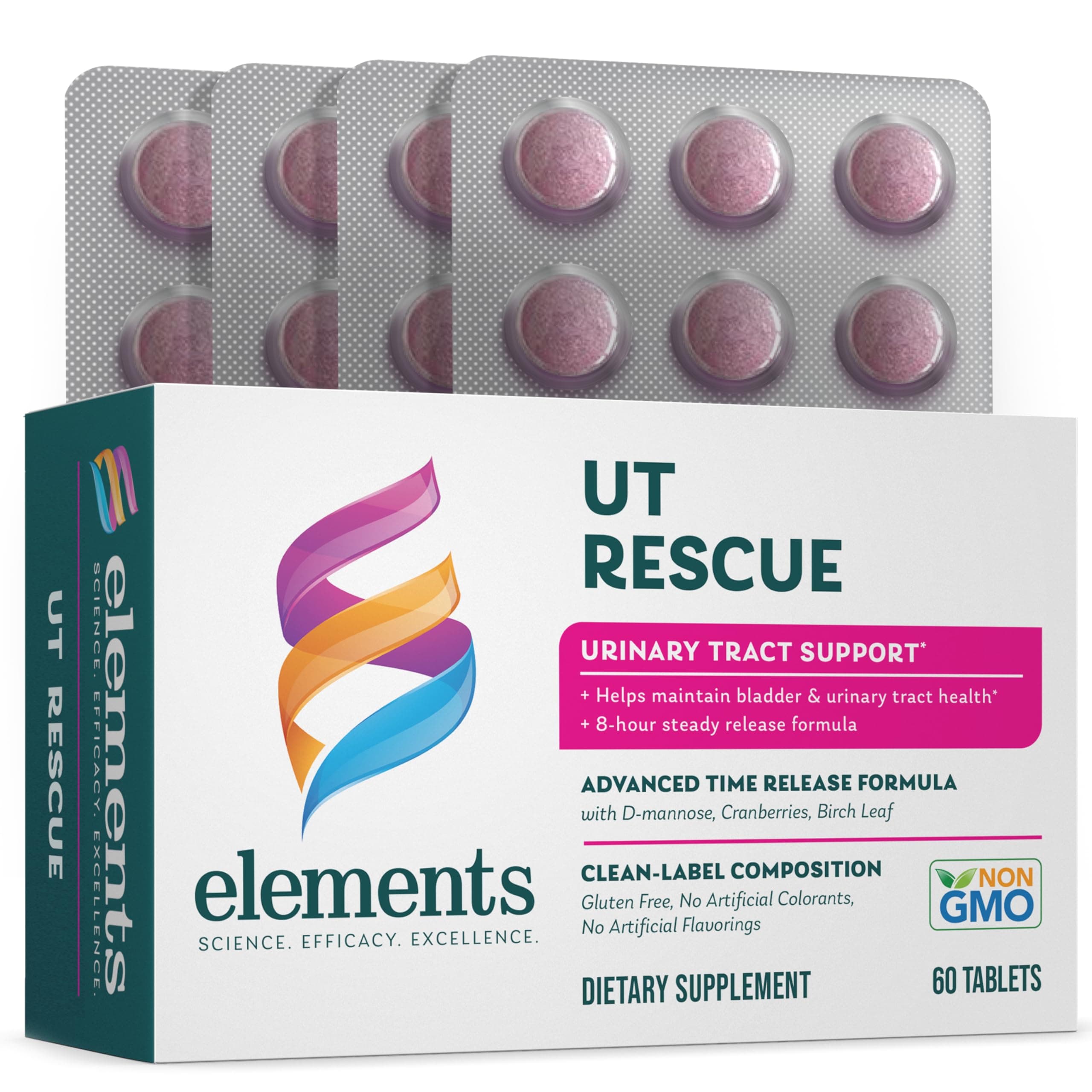 Elements UT Rescue, 60 Tablets (30 Day Supply), Urinary Tract Support Supplement, Bladder and Urinary Tract Health Support and Cleanse, Gluten Free
