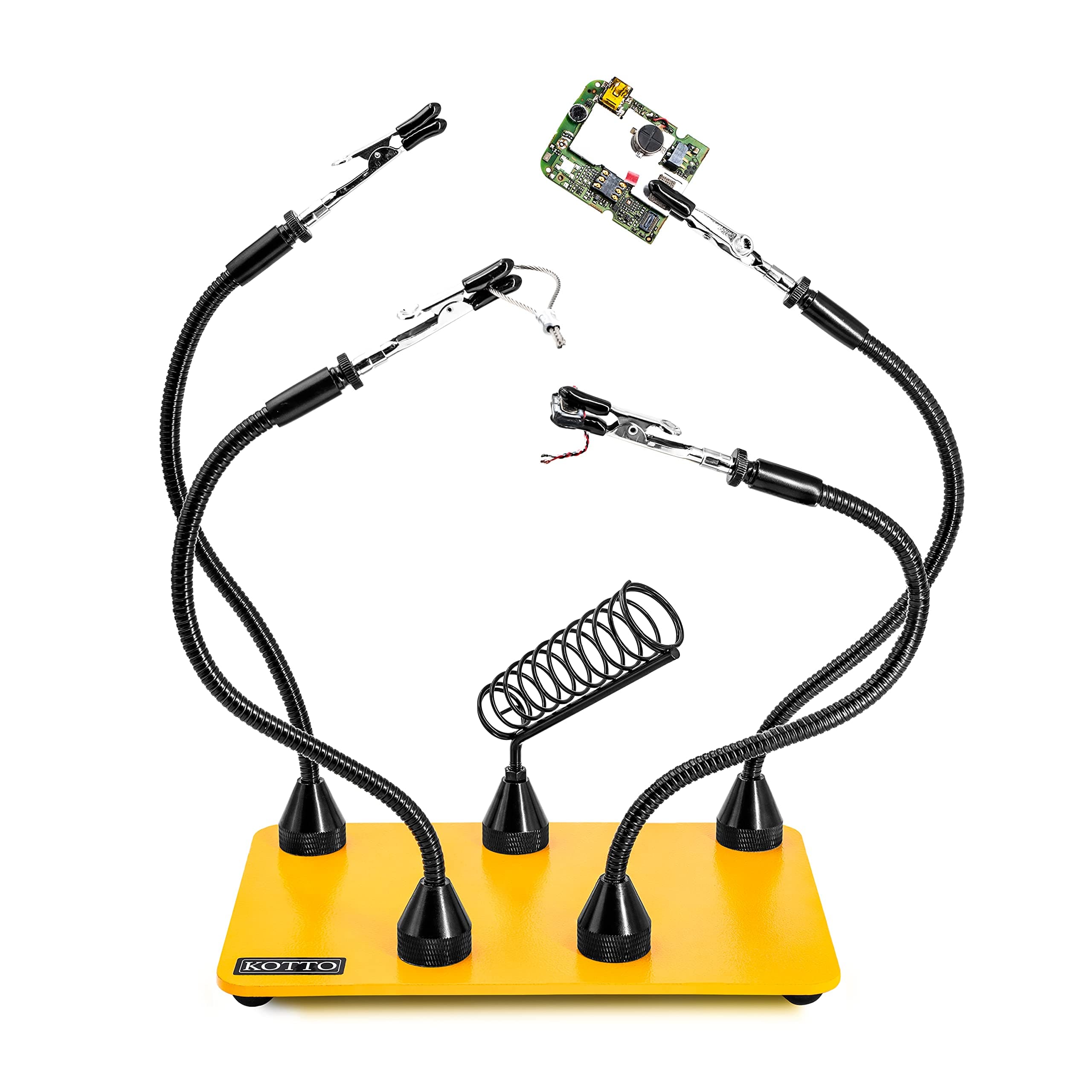 Fstop Labs Third Hand Soldering Tool PCB Holder Four Magnetic Based With Iron Holder, Flexible Metal Arms Helping Hands Crafts Jewelry Hobby Workshop Helping Station Non-Slip Steel Weighted Base