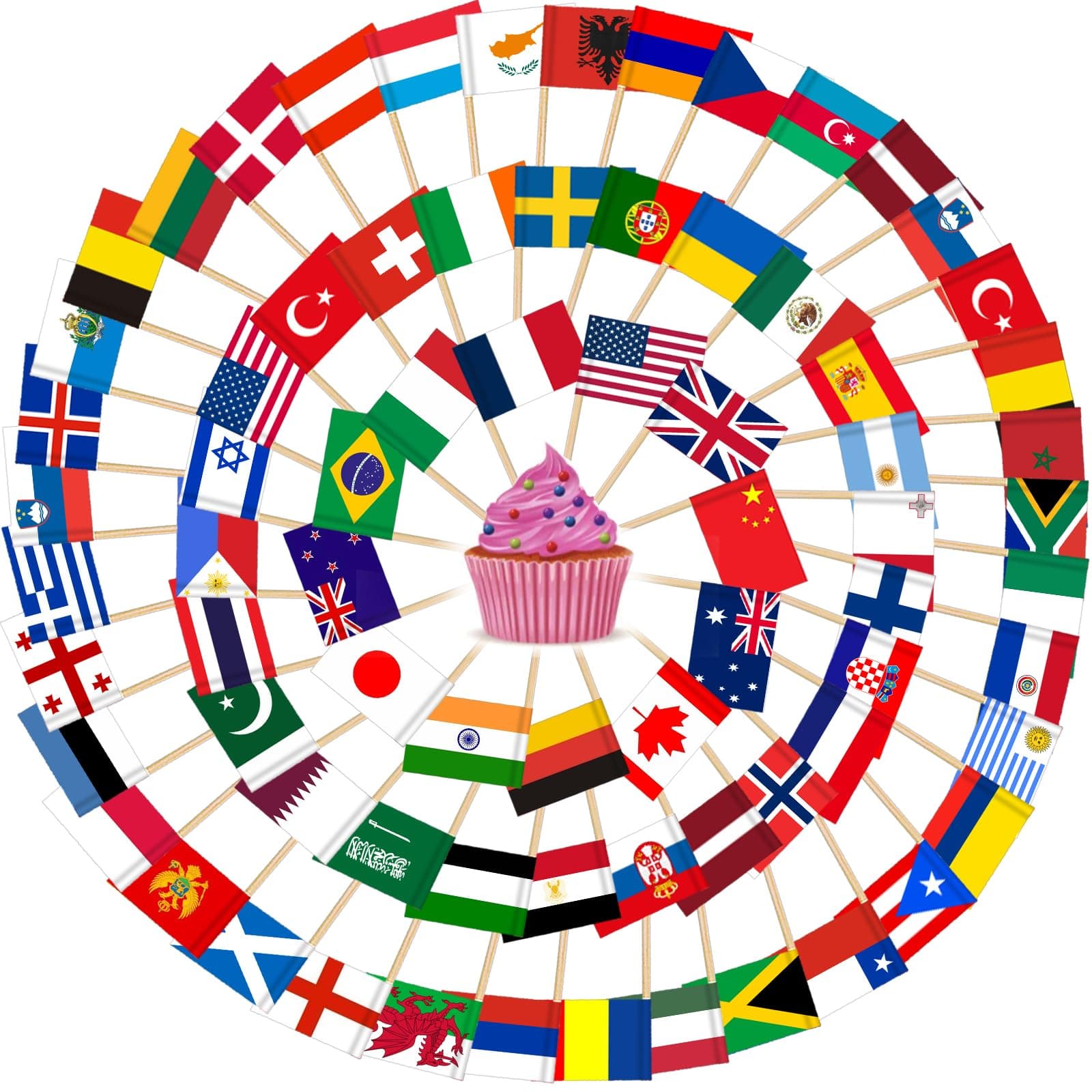 AhfuLife 100/200pcs Different World Flags Toothpick, Different Nations Cupcake Stick Flags for Sandwich Cupcake Toppers Fruit Tableware National Day World Cup Party Supplies Pub Royal Event Decor
