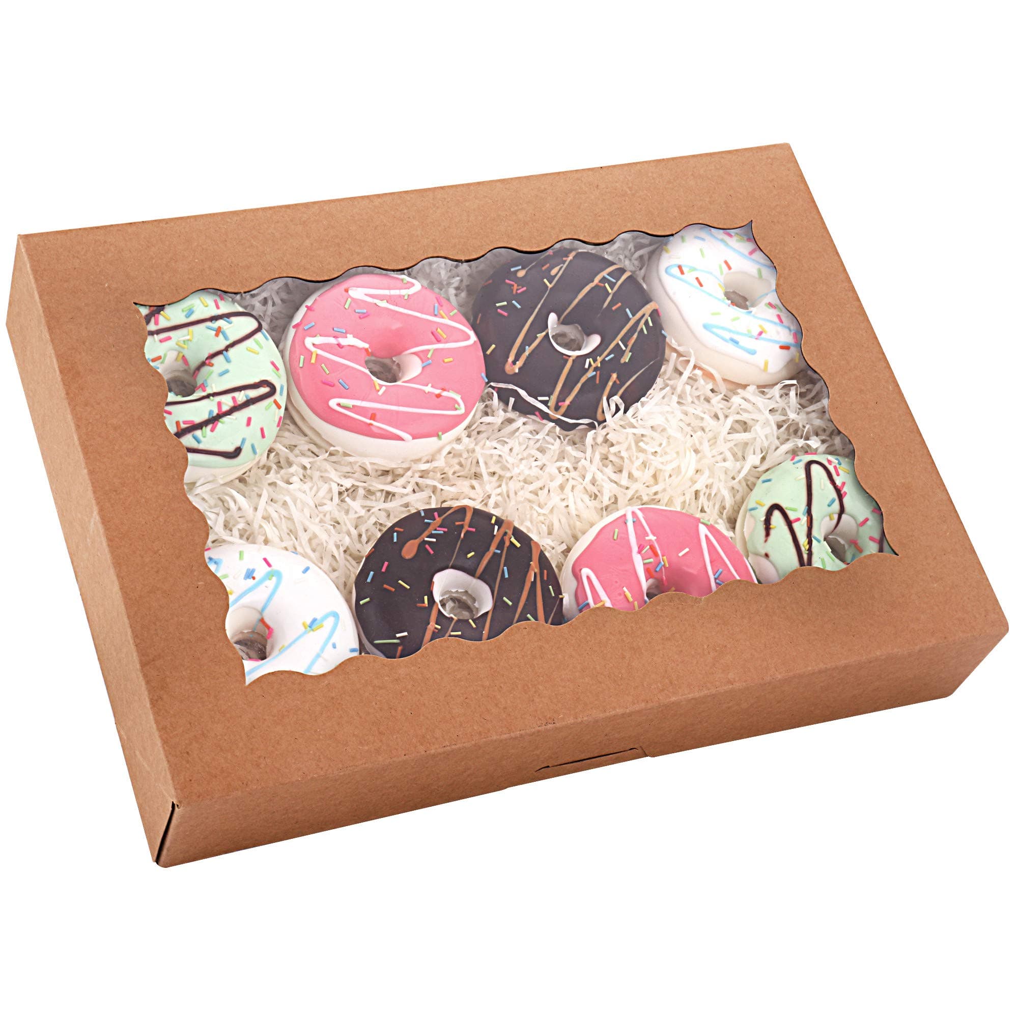 20-Pack Bakery Boxes with Window, 14" x 10" x 2.5", Large Cookie Boxes, Auto-Popup Treat Boxes for Donuts, Pies, Muffins, and Pastries (Brown)