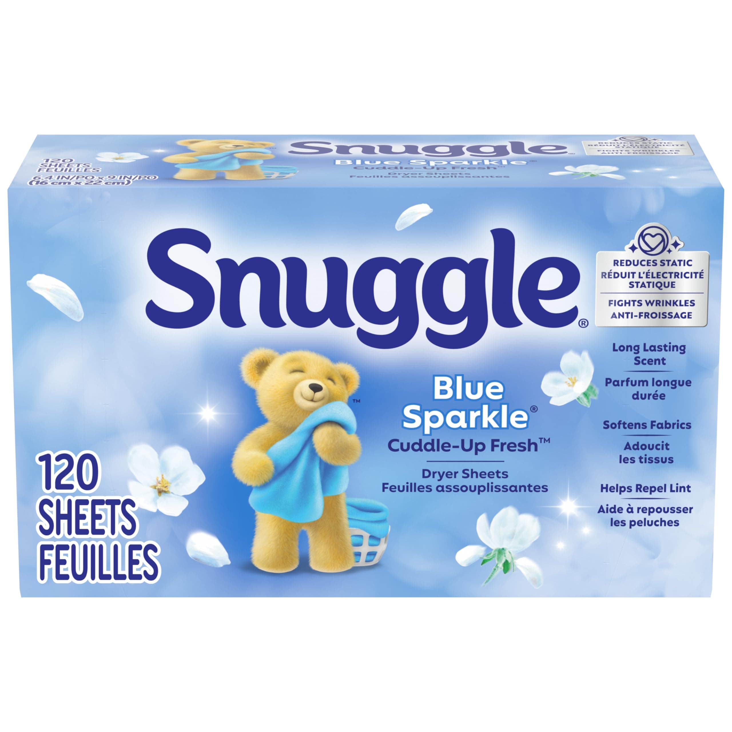 Snuggle Blue Sparkle Fabric Softener Dryer Sheets, 120 Count