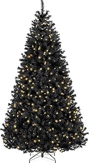 Best Choice Products 7.5ft Pre-Lit Black Christmas Tree, Full Artificial Holiday Decoration for Home, Office, Party Decoration w/ 1,350 Branch Tips, 550 Lights, Metal Hinges, Foldable Base