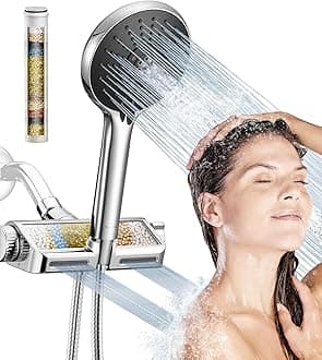 Filtered Shower Head with Handheld Combo, Dual Water Softener Shower Head with Massage, High Pressure Shower Head with Filters for Hard Water, Remove Chlorine, Reduce Dry Itchy Skin